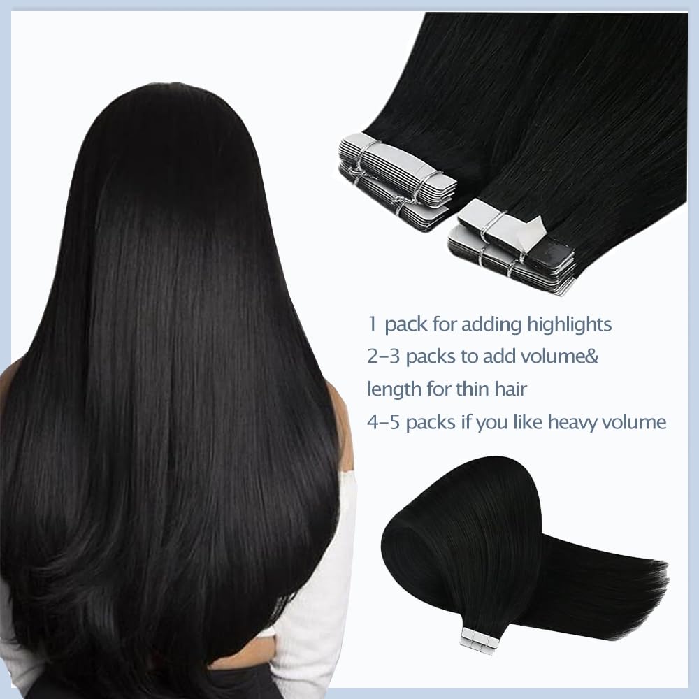 EXTENSIONES DE CABELLO TAPE IN LAKAISA 12 PULGADAS NEGRO NATURAL LISO 40G 10 PIEZAS - 3