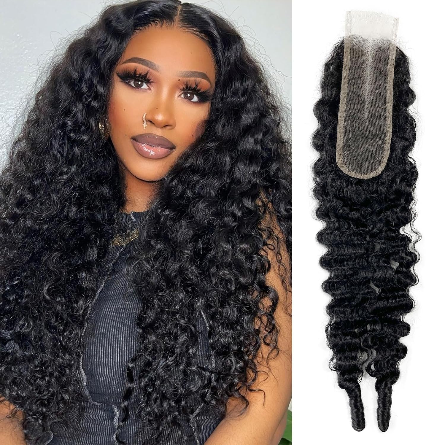 CIERRE 2X6 CABELLO HUMANO RIZADO BIRMANO 16 PULGADAS ENCAJE HD TRANSPARENTE - 1