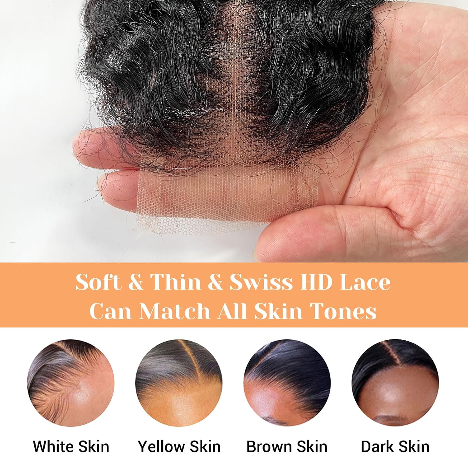 CIERRE 2X6 CABELLO HUMANO RIZADO BIRMANO 16 PULGADAS ENCAJE HD TRANSPARENTE - 4