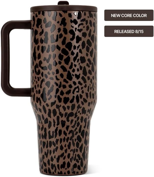 VASO TUMBLER HYDROJUG TRAVELER 40OZ CON ASA Y POPOTE, MARRÓN LEOPARDO - 2
