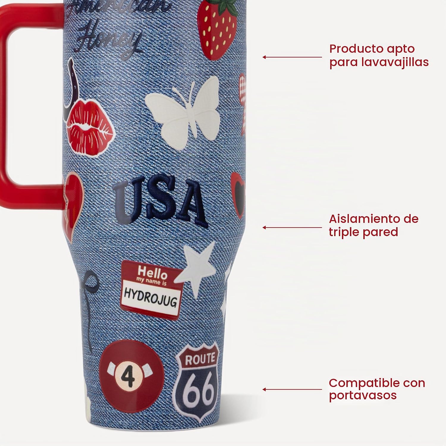VASO TUMBLER HYDROJUG TRAVELER 40OZ CON ASA Y POPOTE AMERICAN HONEY - 3