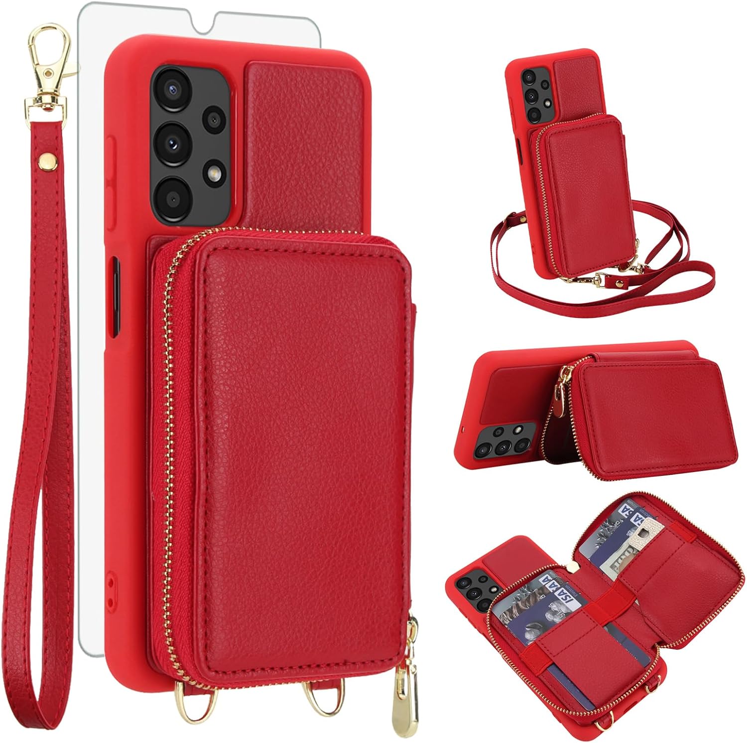 FUNDA CARTERA PARA SAMSUNG GALAXY A13 4G/5G ROJA CON PROTECTOR DE PANTALLA - 1
