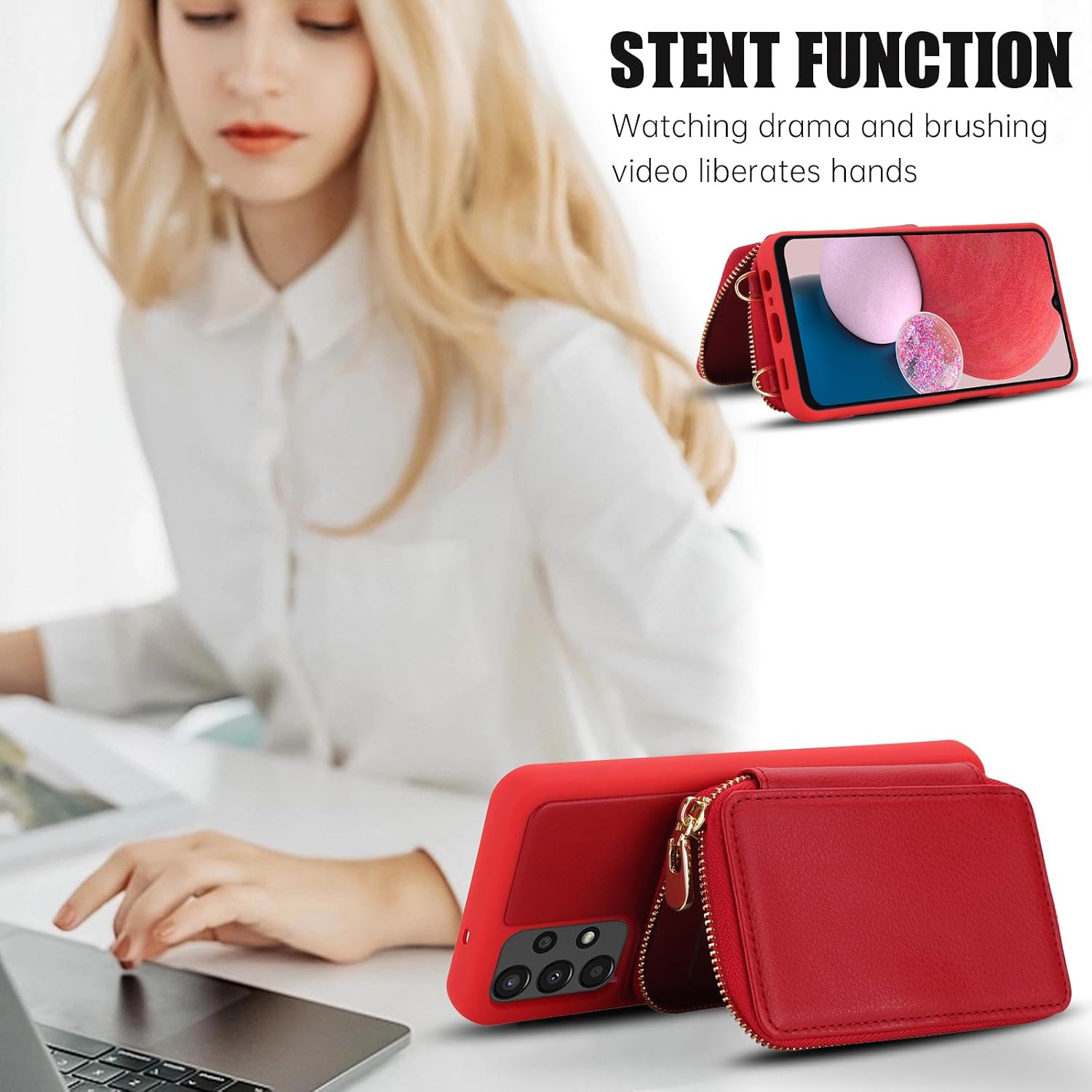 FUNDA CARTERA PARA SAMSUNG GALAXY A13 4G/5G ROJA CON PROTECTOR DE PANTALLA - 5