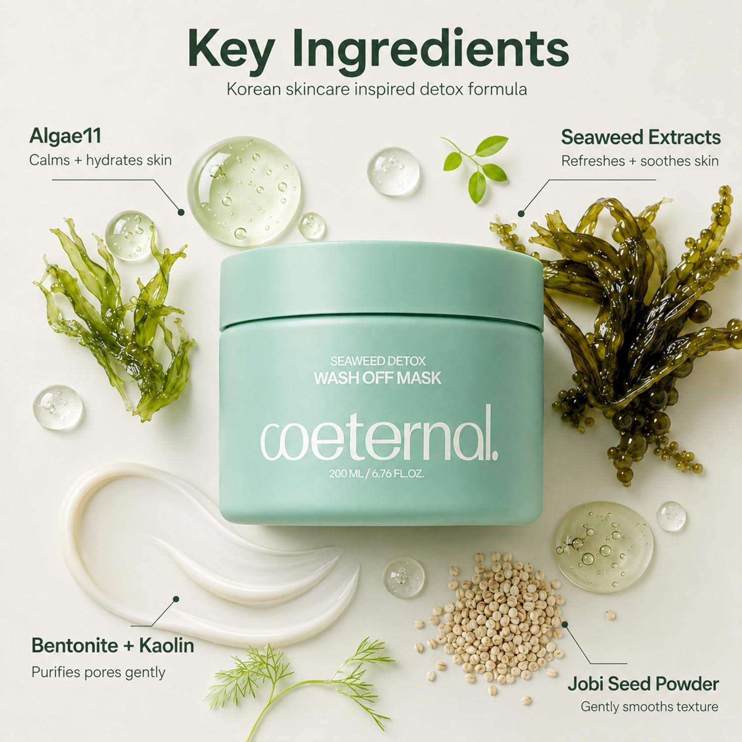 MASCARILLA FACIAL DE ALGAS COREANAS CON BENTONITA Y CAOLÍN COETERNAL 200ML - 2