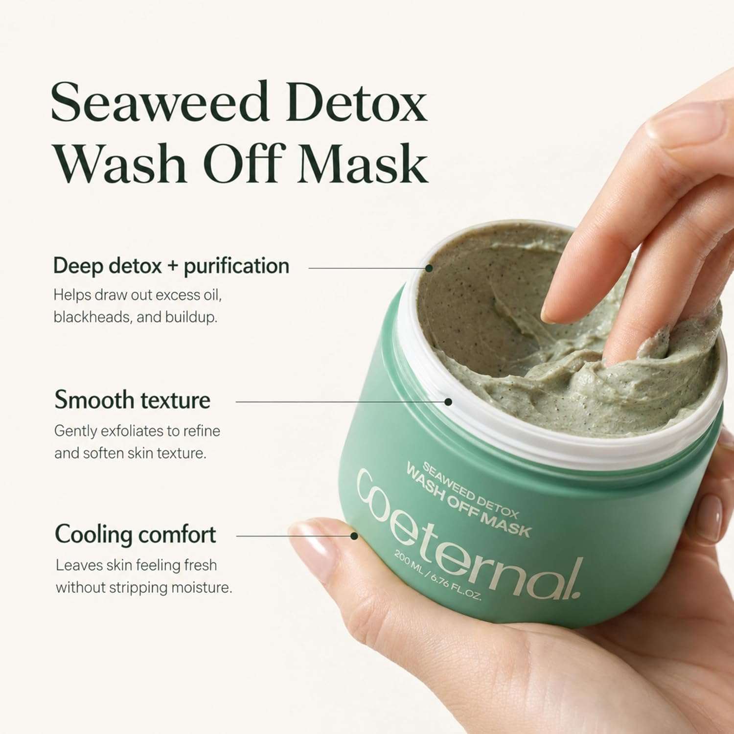 MASCARILLA FACIAL DE ALGAS COREANAS CON BENTONITA Y CAOLÍN COETERNAL 200ML - 4