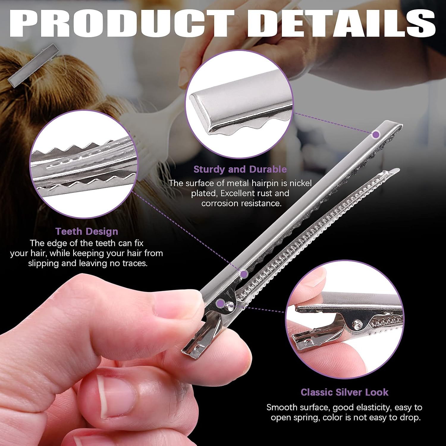 KIT DE 200 PINZAS PARA CABELLO TIPO COCODRILO DE 7.5 CM SWPEET - 4
