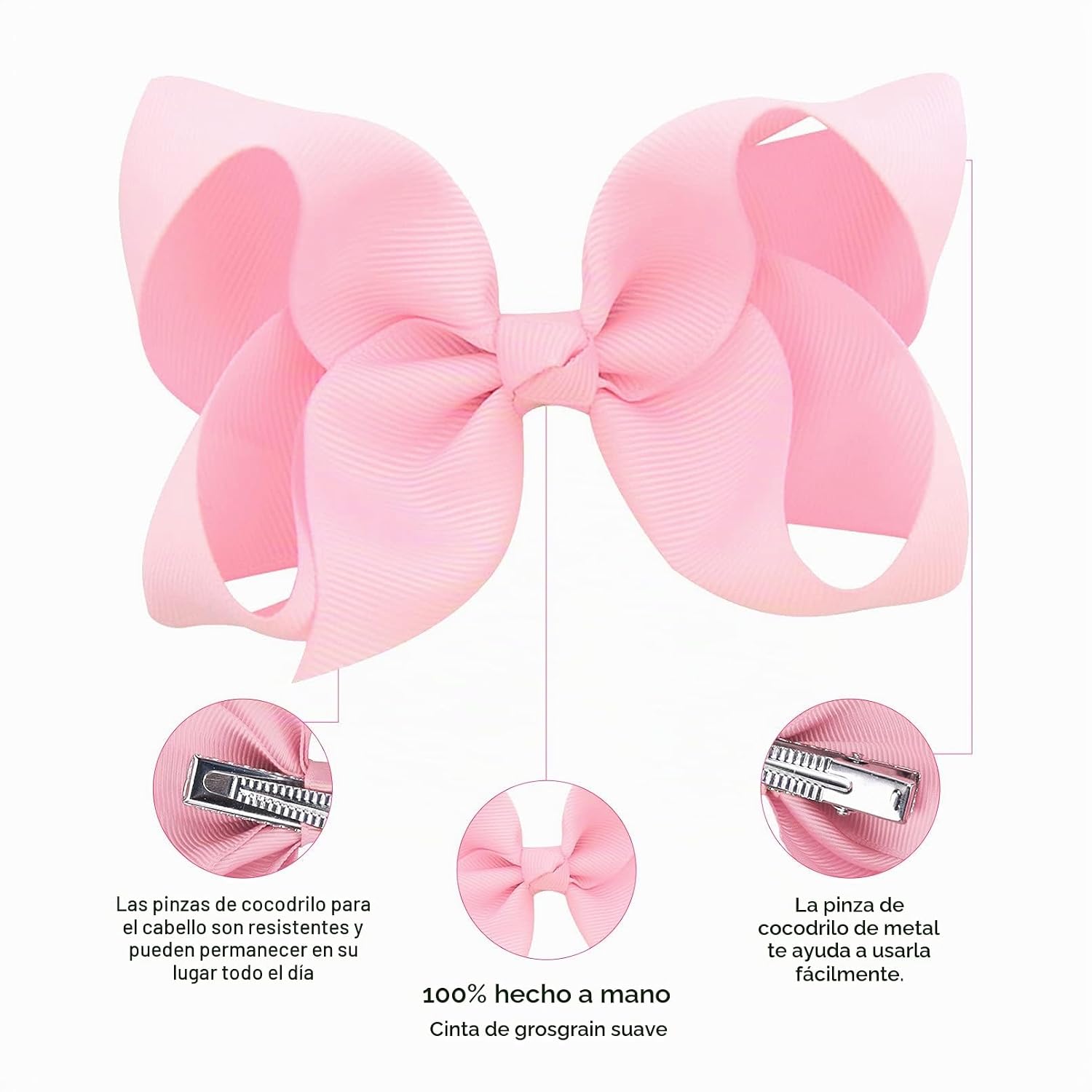 MOÑOS PARA CABELLO DEEKA 16 PIEZAS 4 PULGADAS ROSA CLARO CON PINZAS COCODRILO - 4
