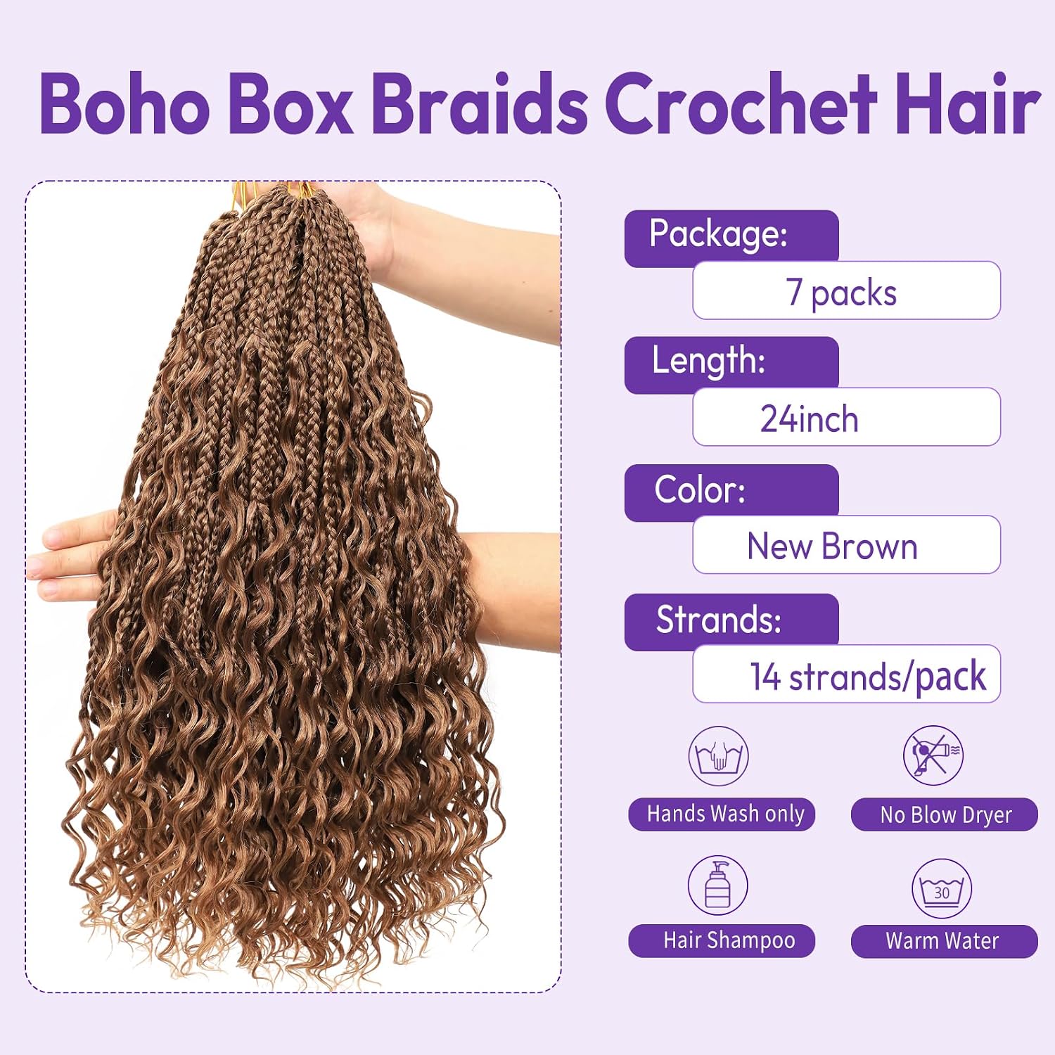 TRENZAS CROCHET GODDESS BOX BRAIDS 24 PULGADAS BOHO SINTÉTICO - 3