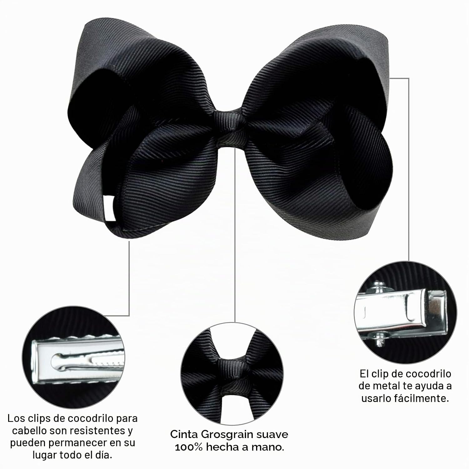 SET DE 16 MOÑOS PARA CABELLO DEEKA 4 PULGADAS CON PINZAS COCODRILO NEGRO - 2