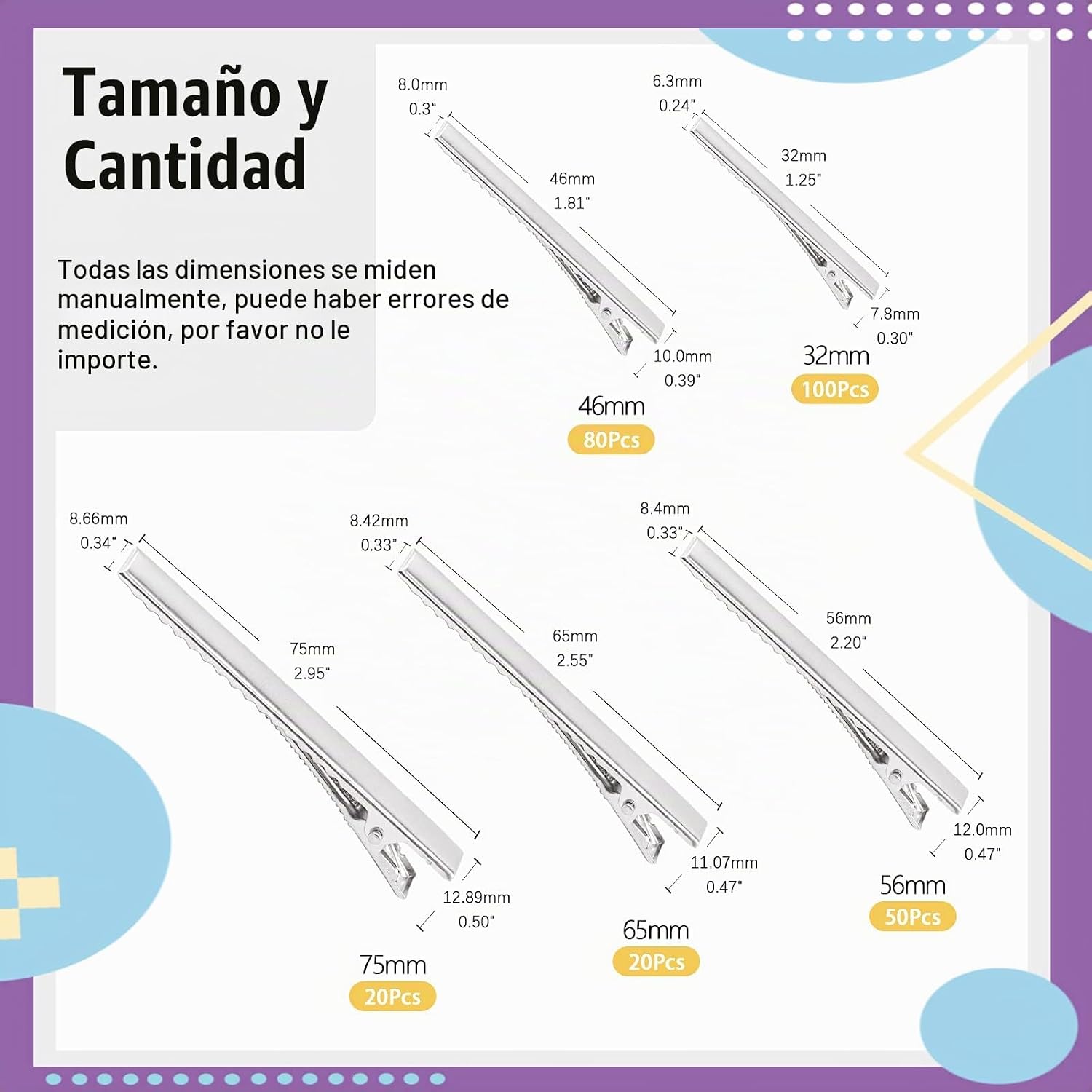 CLIPS PARA CABELLO TIPO COCODRILO SWPEET 270 PIEZAS 5 TAMAÑOS PLATEADO - 2