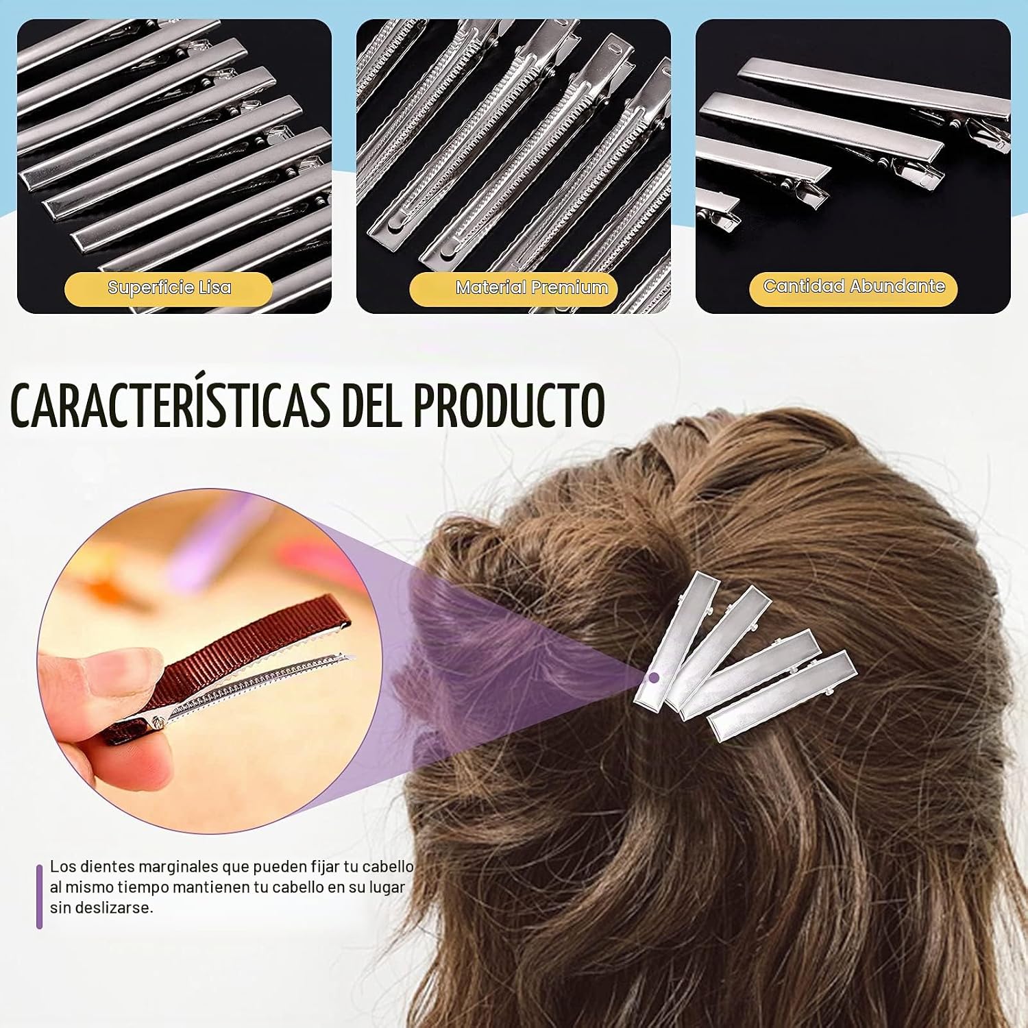 CLIPS PARA CABELLO TIPO COCODRILO SWPEET 270 PIEZAS 5 TAMAÑOS PLATEADO - 3