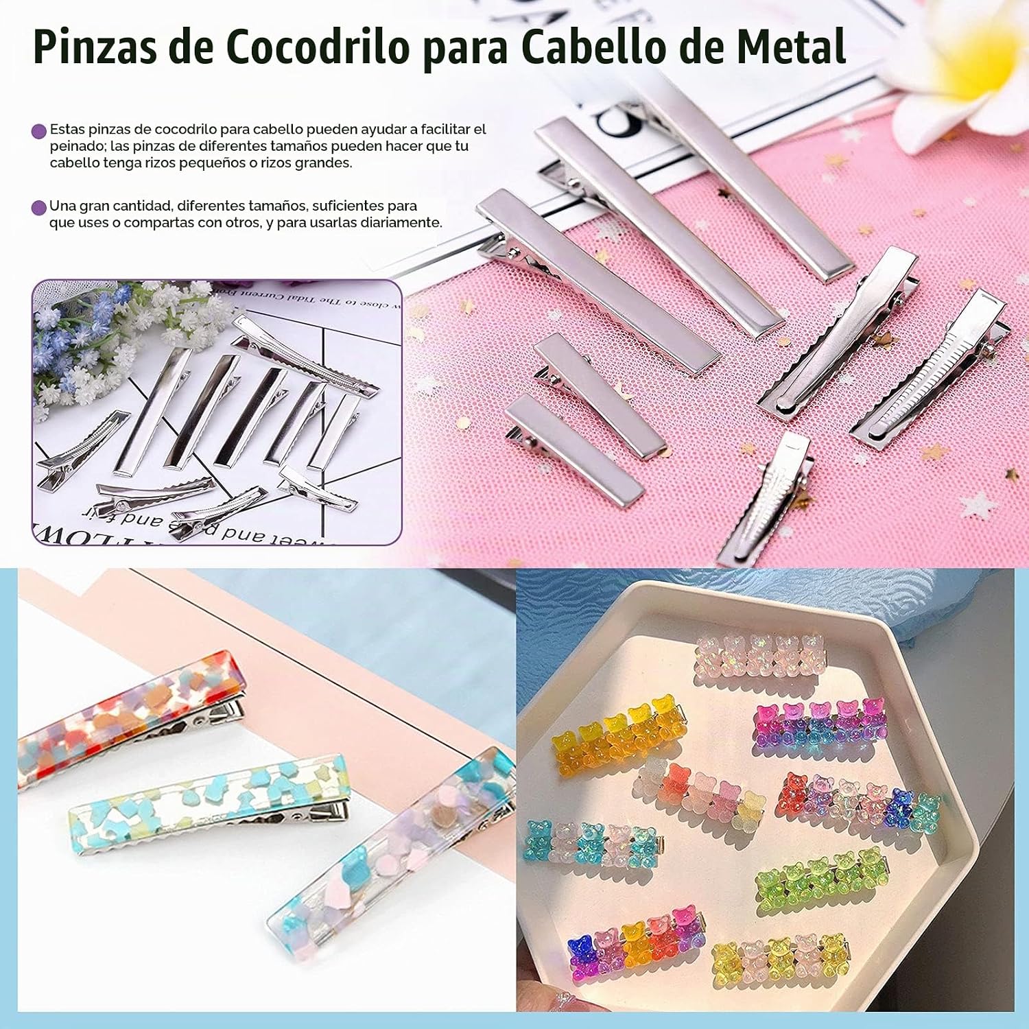 CLIPS PARA CABELLO TIPO COCODRILO SWPEET 270 PIEZAS 5 TAMAÑOS PLATEADO - 5