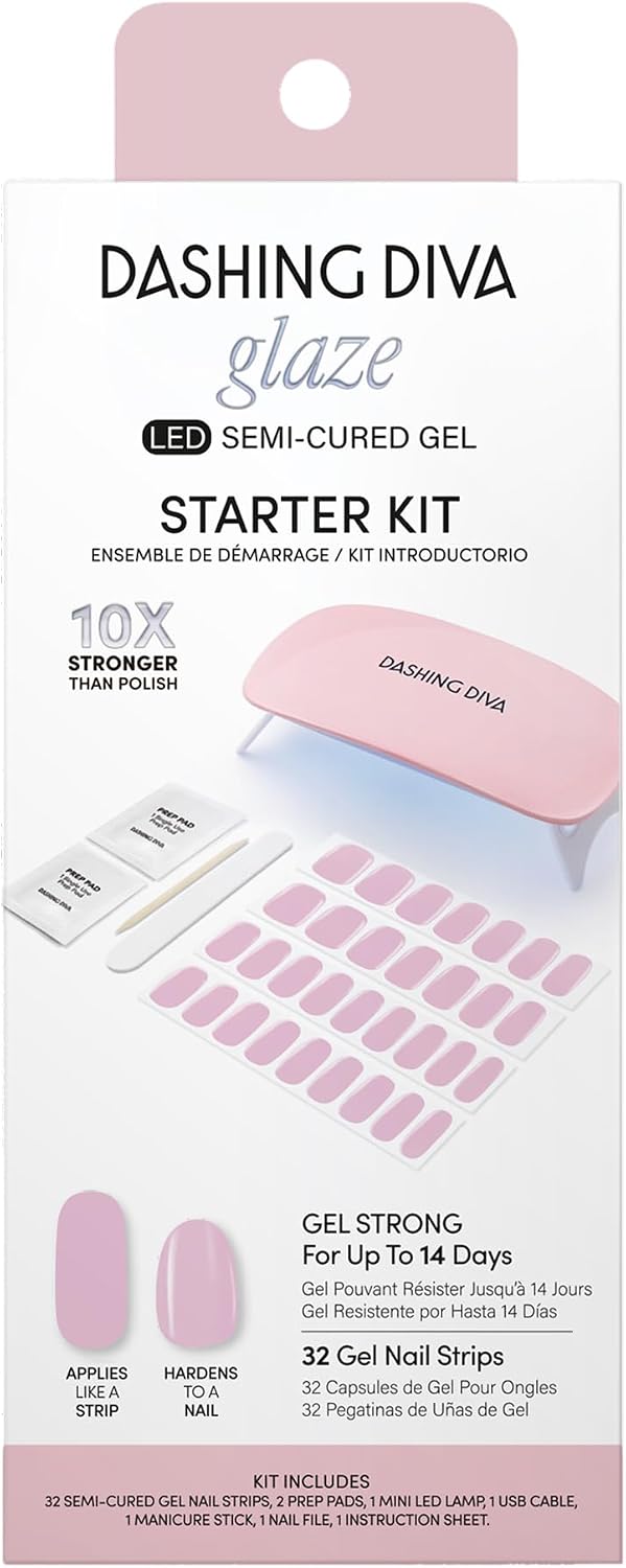 KIT DE MANICURA DASHING DIVA GLAZE NAIL STARTER CON LÁMPARA LED ROSA PÁLIDO - 1