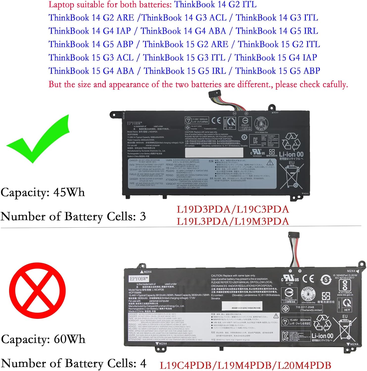 BATERÍA L19M3PDA 45WH PARA LENOVO THINKBOOK 14 Y 15 - 2