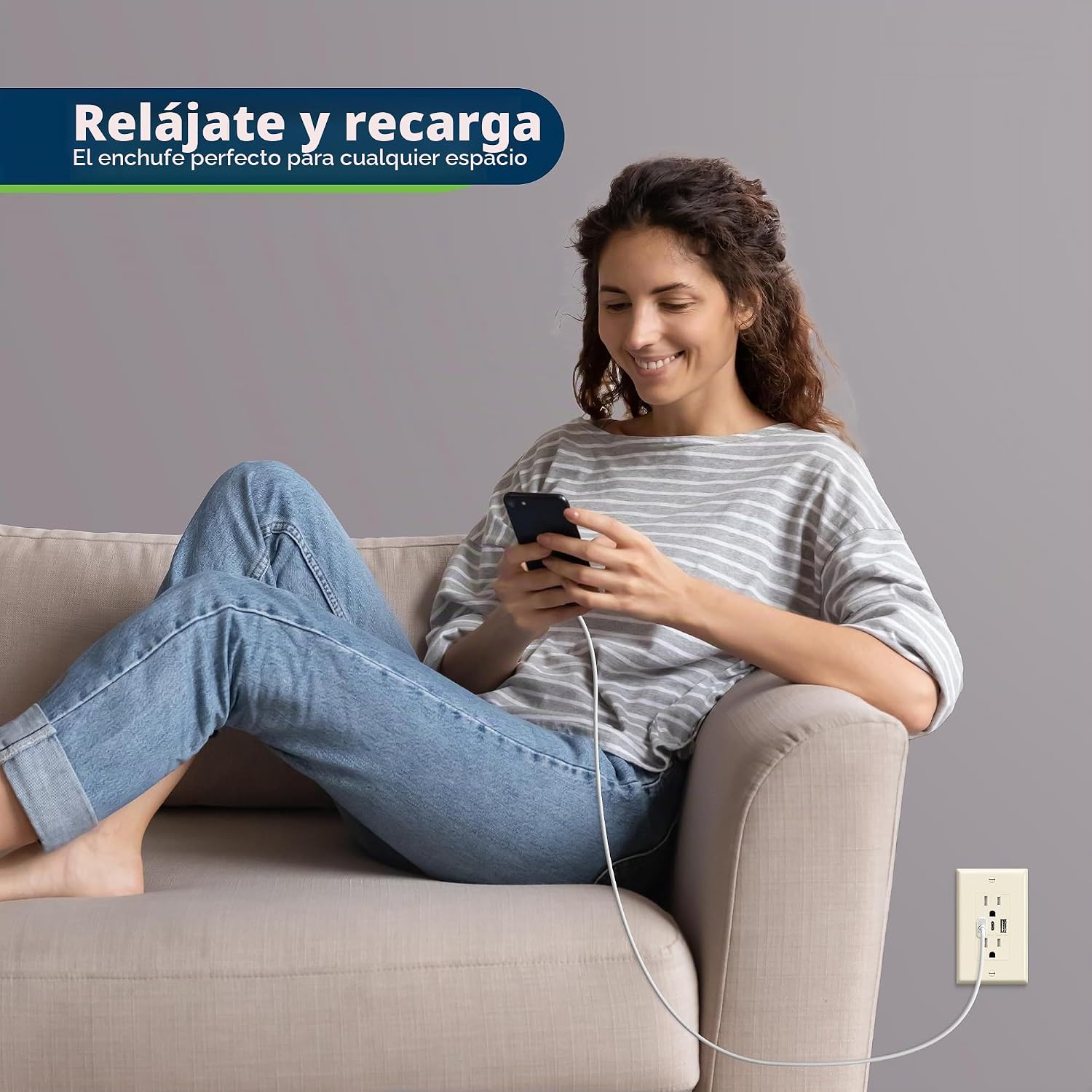TOMACORRIENTE DE PARED TOPGREENER CON CARGA USB 4.2A DUAL TIPO A Y C - 5