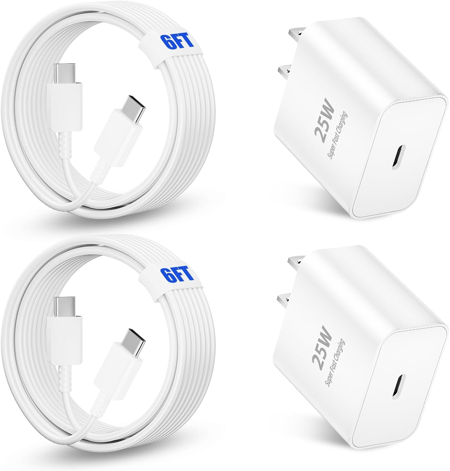 CARGADOR RÁPIDO USB-C 25W PASSZONE CON 2 CABLES DE 6 PIES PARA SAMSUNG GALAXY E IPHONE - 1