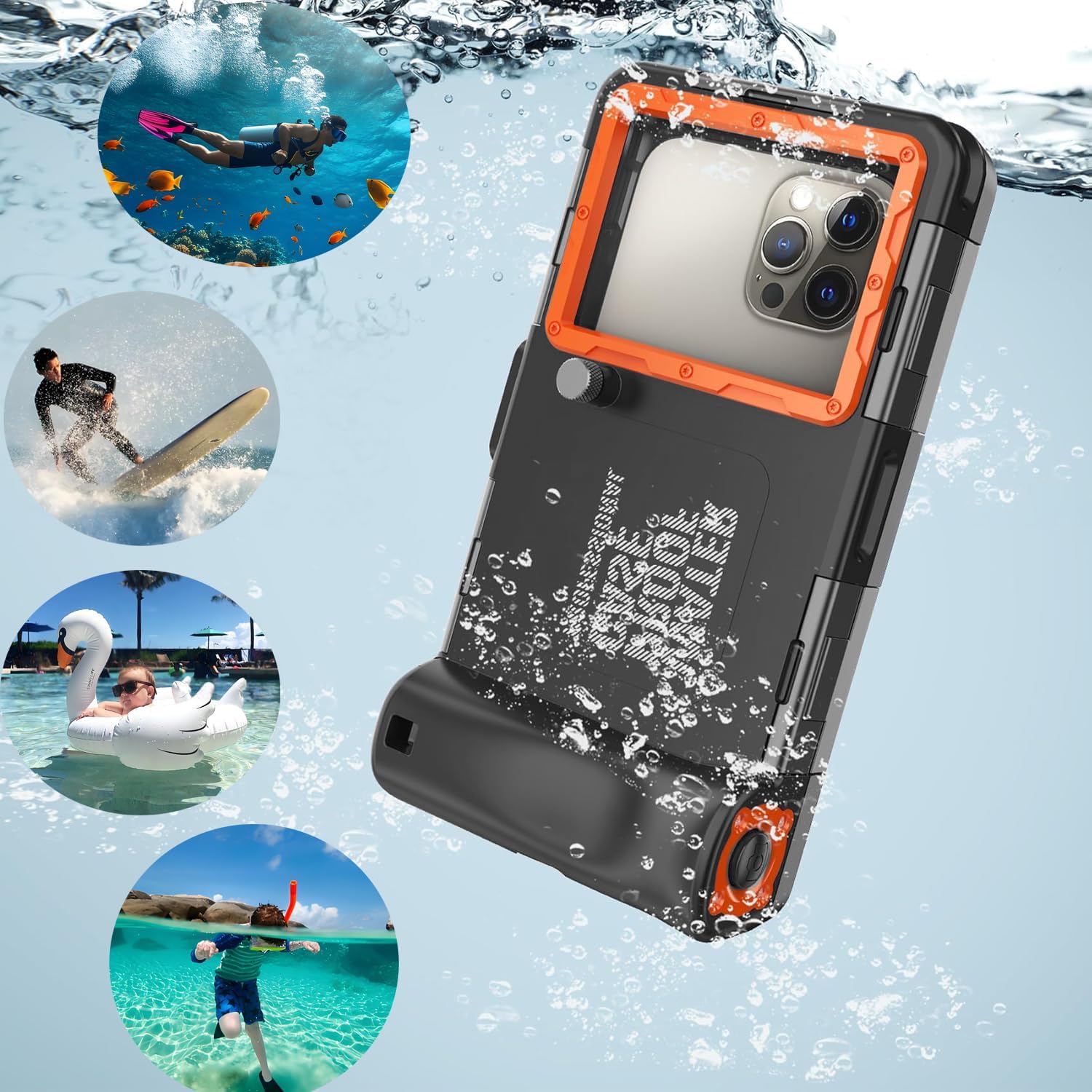 FUNDA WATERPROOF PARA CELULAR UNIVERSAL BUZO 50 PIES IP68 NEGRO - 2