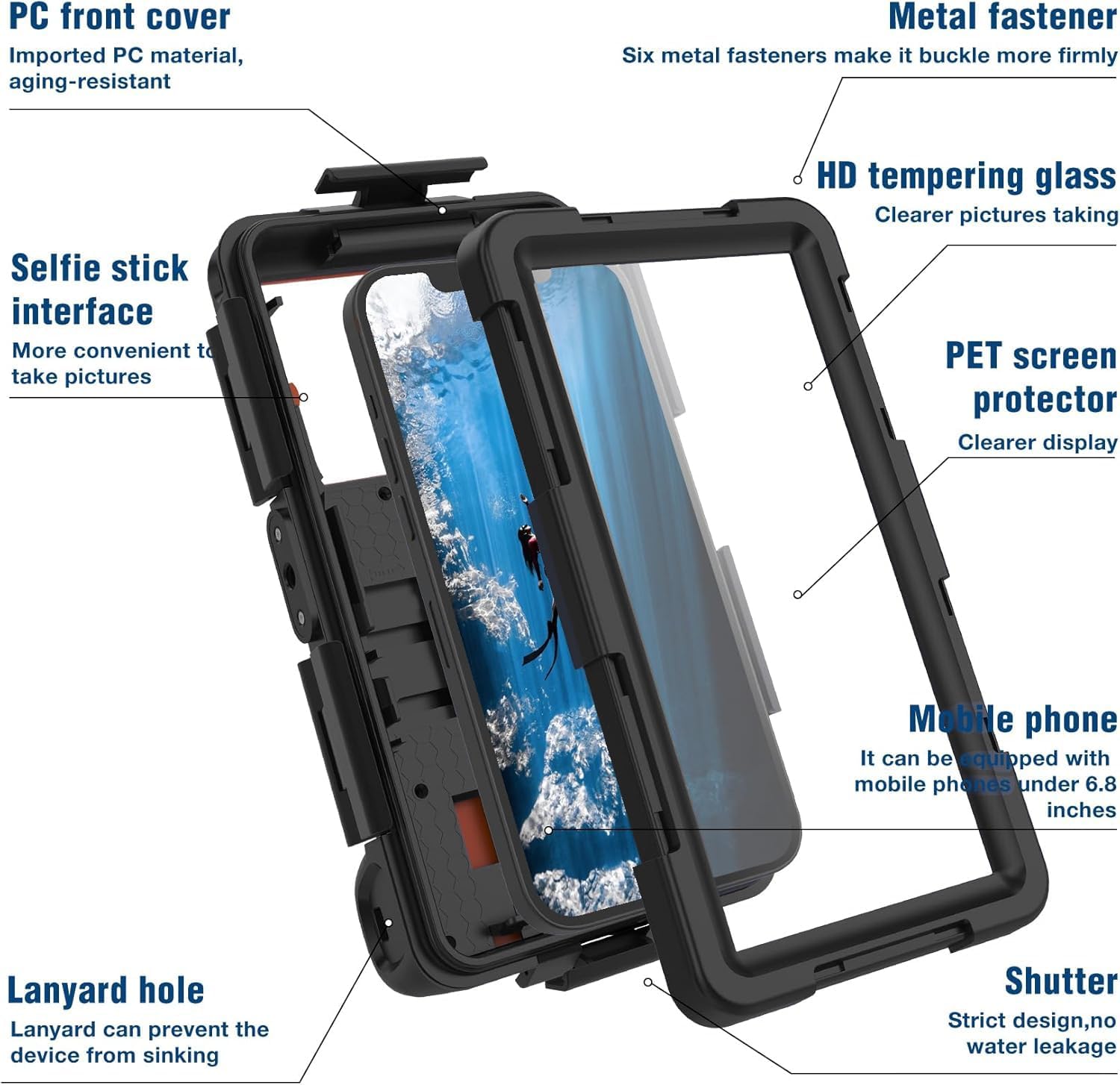 FUNDA WATERPROOF PARA CELULAR UNIVERSAL BUZO 50 PIES IP68 NEGRO - 3