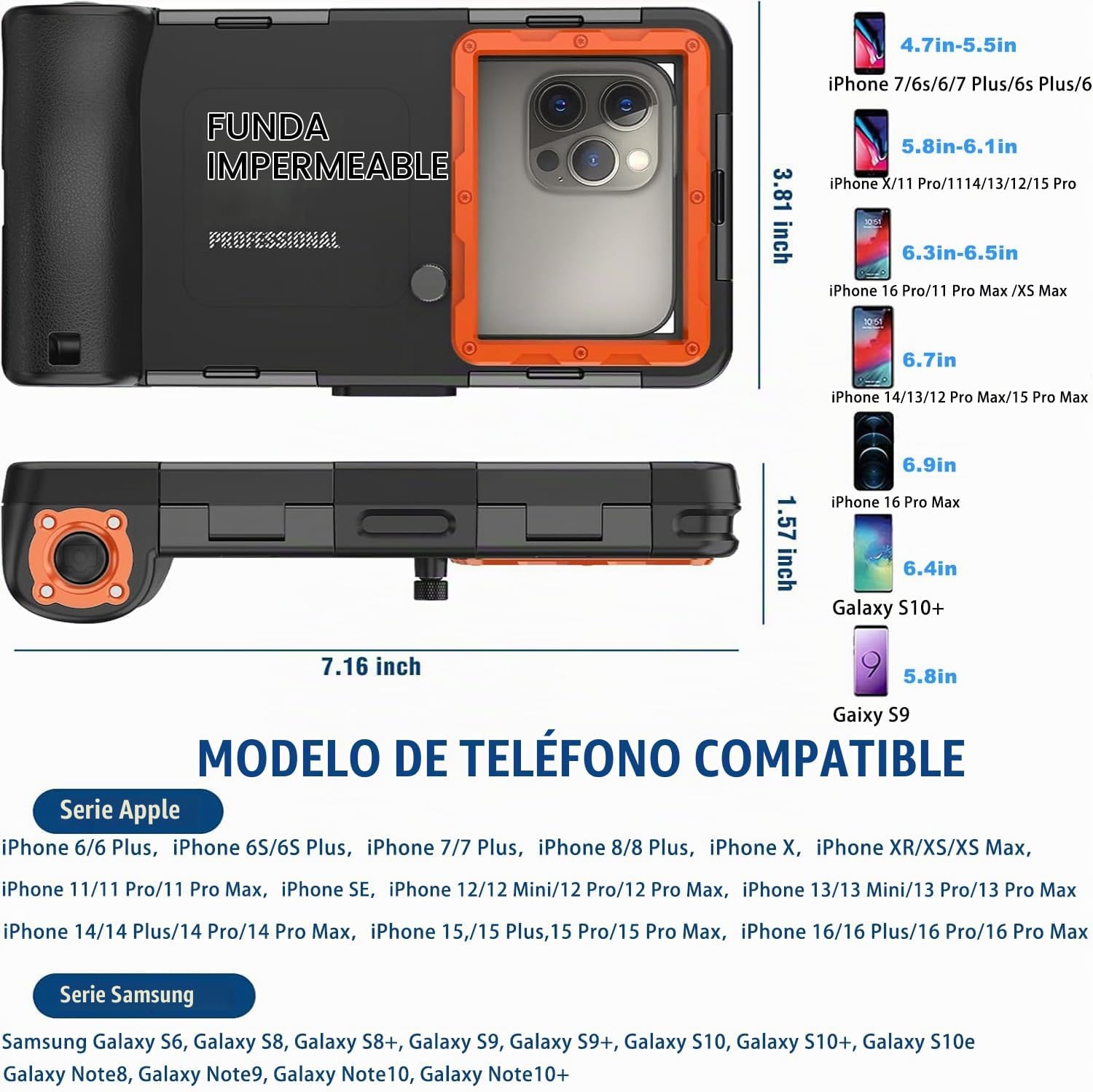 FUNDA WATERPROOF PARA CELULAR UNIVERSAL BUZO 50 PIES IP68 NEGRO - 4