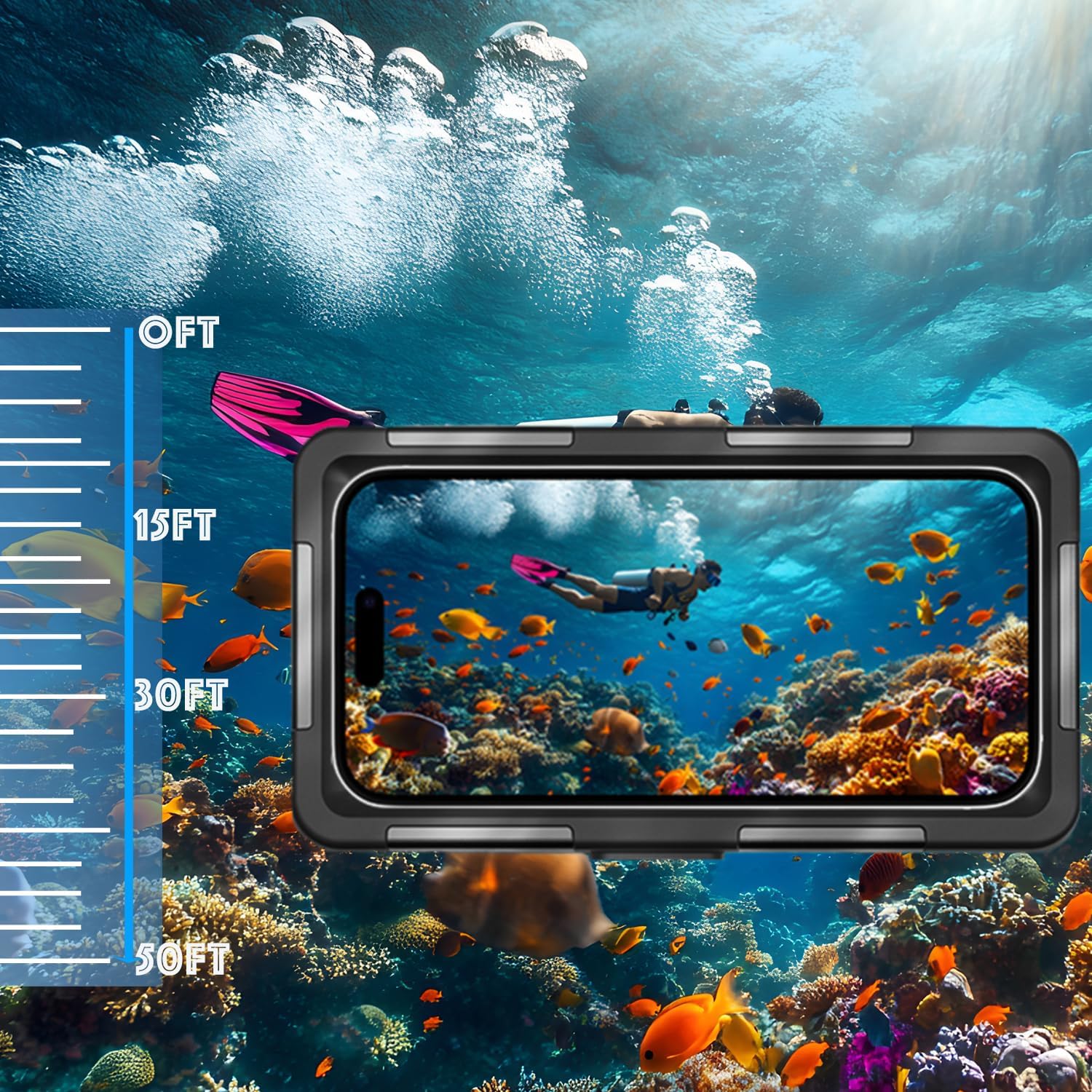 FUNDA WATERPROOF PARA CELULAR UNIVERSAL BUZO 50 PIES IP68 NEGRO - 5