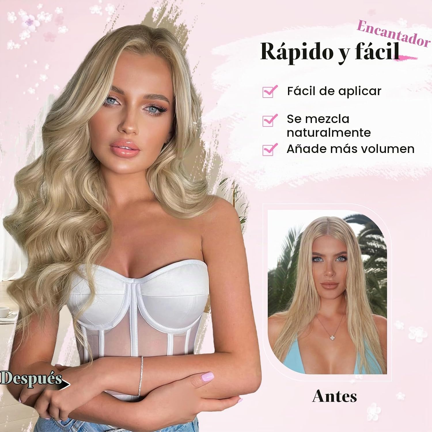 EXTENSIONES DE CABELLO CLIP-IN ONDULADAS RUBIO MIEL 8 PIEZAS 20 PULGADAS - 5