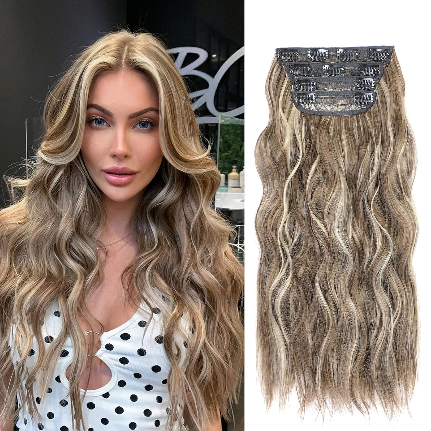 EXTENSIONES DE CABELLO CLIP IN VERNA ONDULADO BALAYAGE MARRÓN A RUBIO CARAMELO 20 PULGADAS 4 PIEZAS - 1