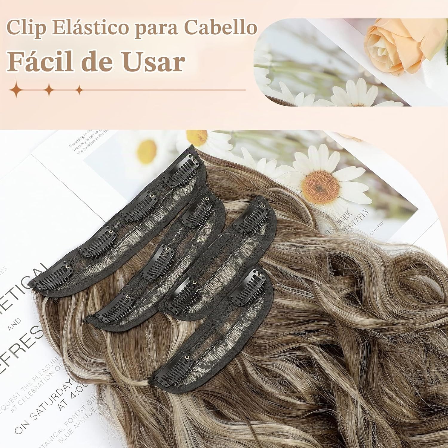 EXTENSIONES DE CABELLO CLIP IN VERNA ONDULADO BALAYAGE MARRÓN A RUBIO CARAMELO 20 PULGADAS 4 PIEZAS - 4