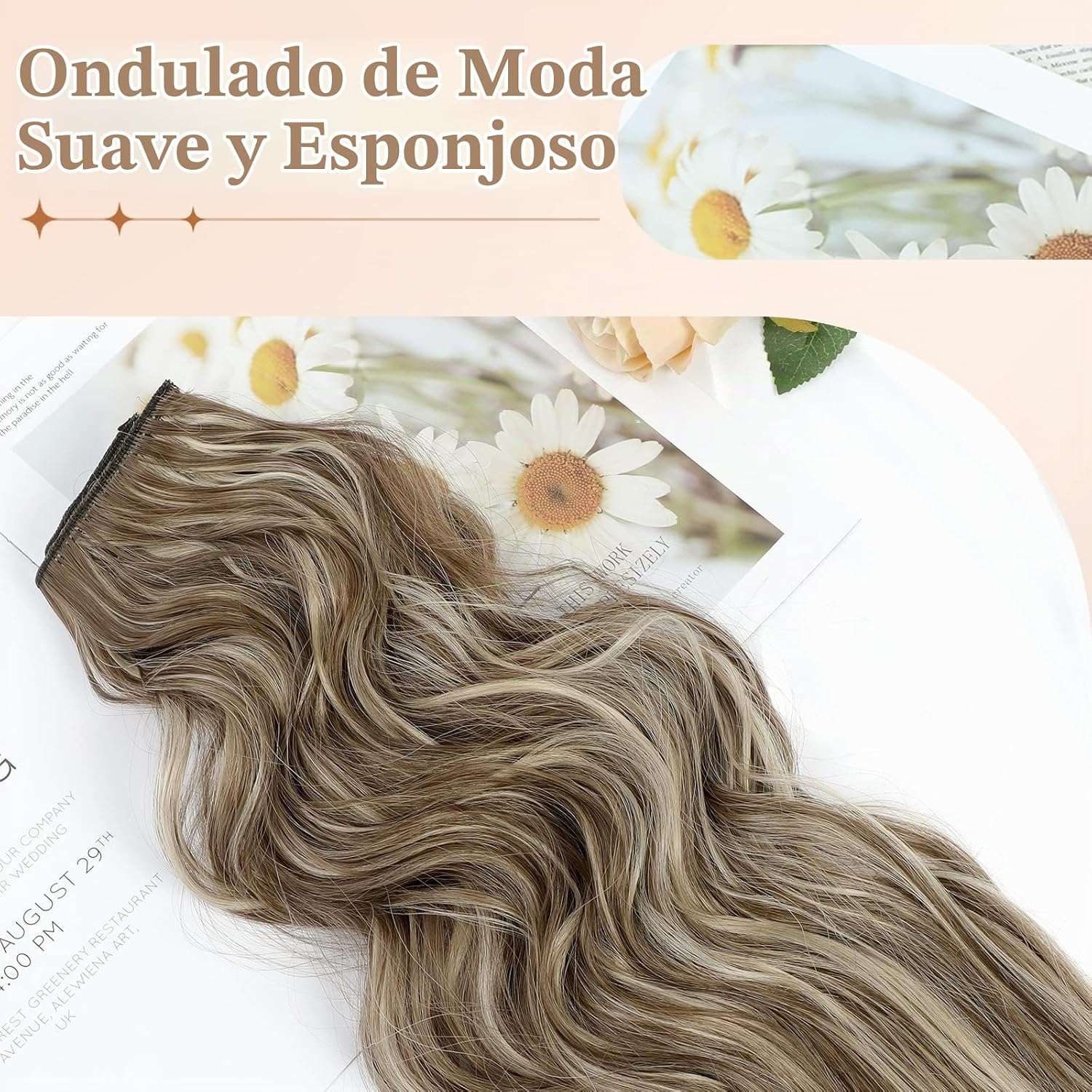 EXTENSIONES DE CABELLO CLIP IN VERNA ONDULADO BALAYAGE MARRÓN A RUBIO CARAMELO 20 PULGADAS 4 PIEZAS - 5