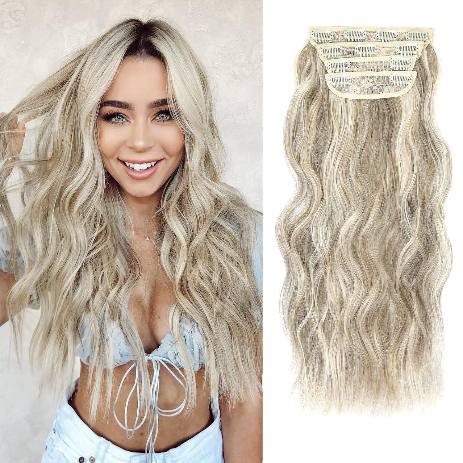 EXTENSIONES DE CABELLO CLIP IN VERNA 20 PULGADAS RUBIO CLARO 4 PIEZAS - 1