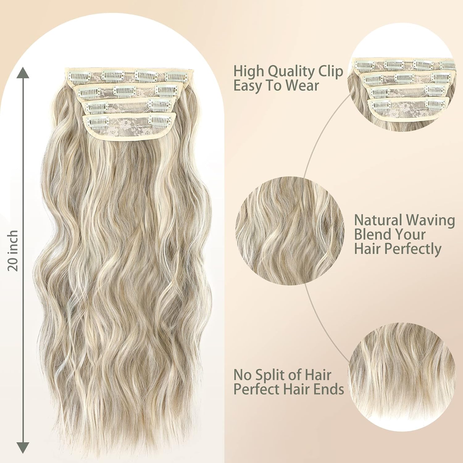 EXTENSIONES DE CABELLO CLIP IN VERNA 20 PULGADAS RUBIO CLARO 4 PIEZAS - 3
