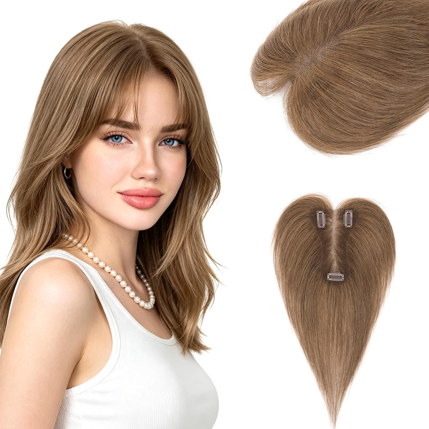 FLEQUILLO POSTIZO HAIRRO CABELLO HUMANO REAL MARRÓN MEDIO 10 PULGADAS CON CLIPS - 1