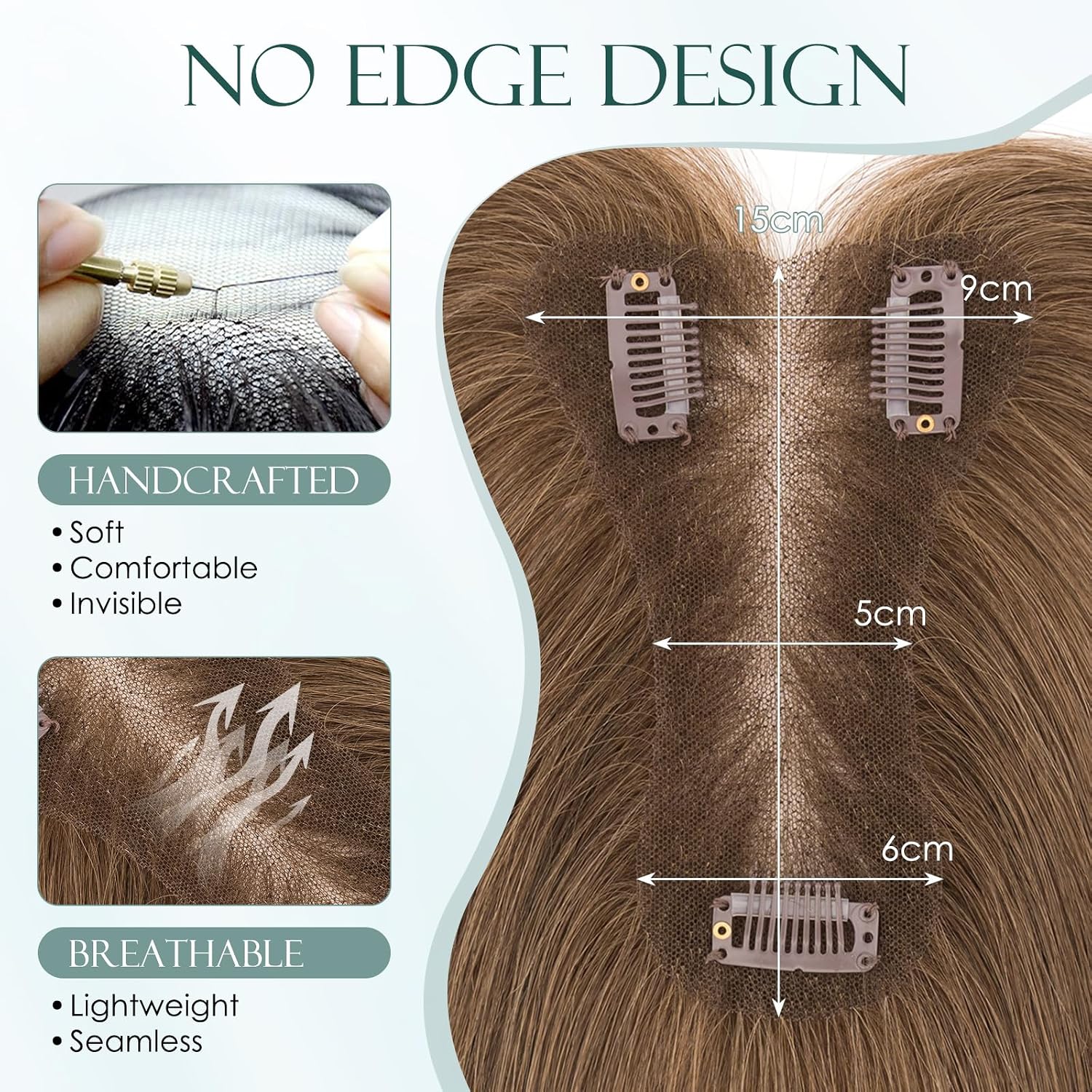 FLEQUILLO POSTIZO HAIRRO CABELLO HUMANO REAL MARRÓN MEDIO 10 PULGADAS CON CLIPS - 4