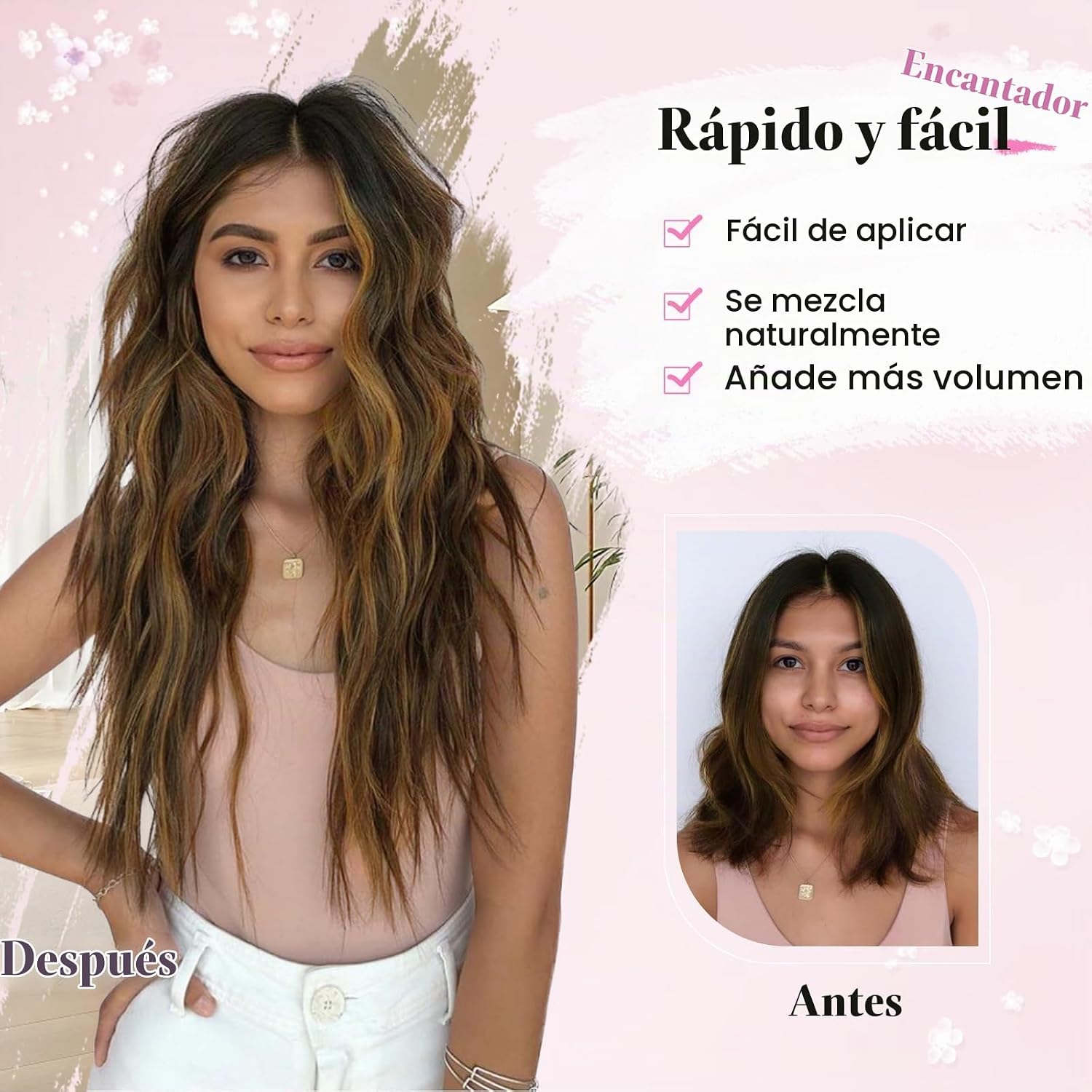 EXTENSIONES DE CABELLO CLIP IN ONDULADO OMBRÉ RUBIO 20 PULGADAS 8 PIEZAS - 5
