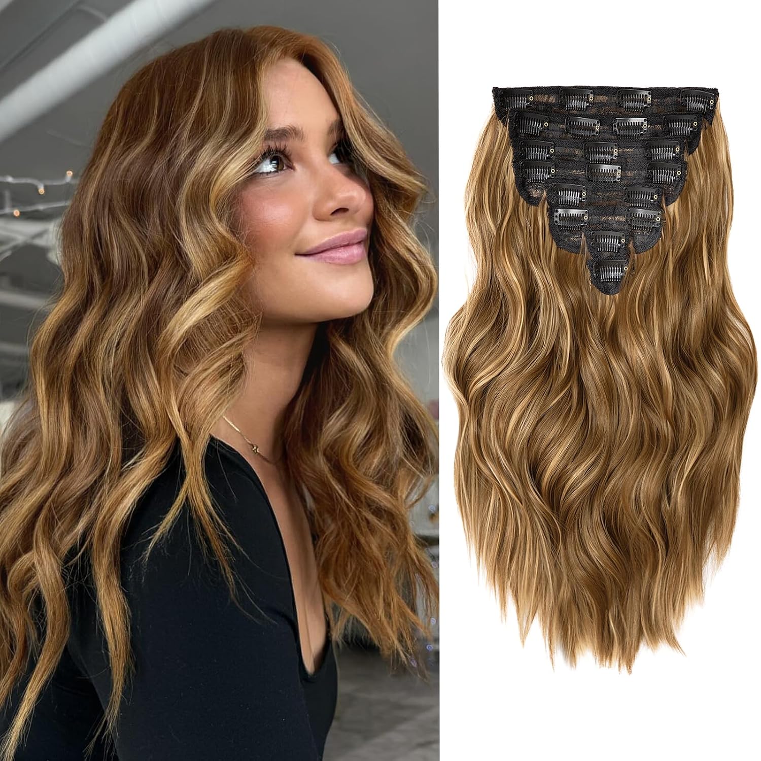 EXTENSIONES DE CABELLO CLIP IN VERNA 8 PIEZAS 16 PULGADAS CASTAÑO MARRÓN - 1