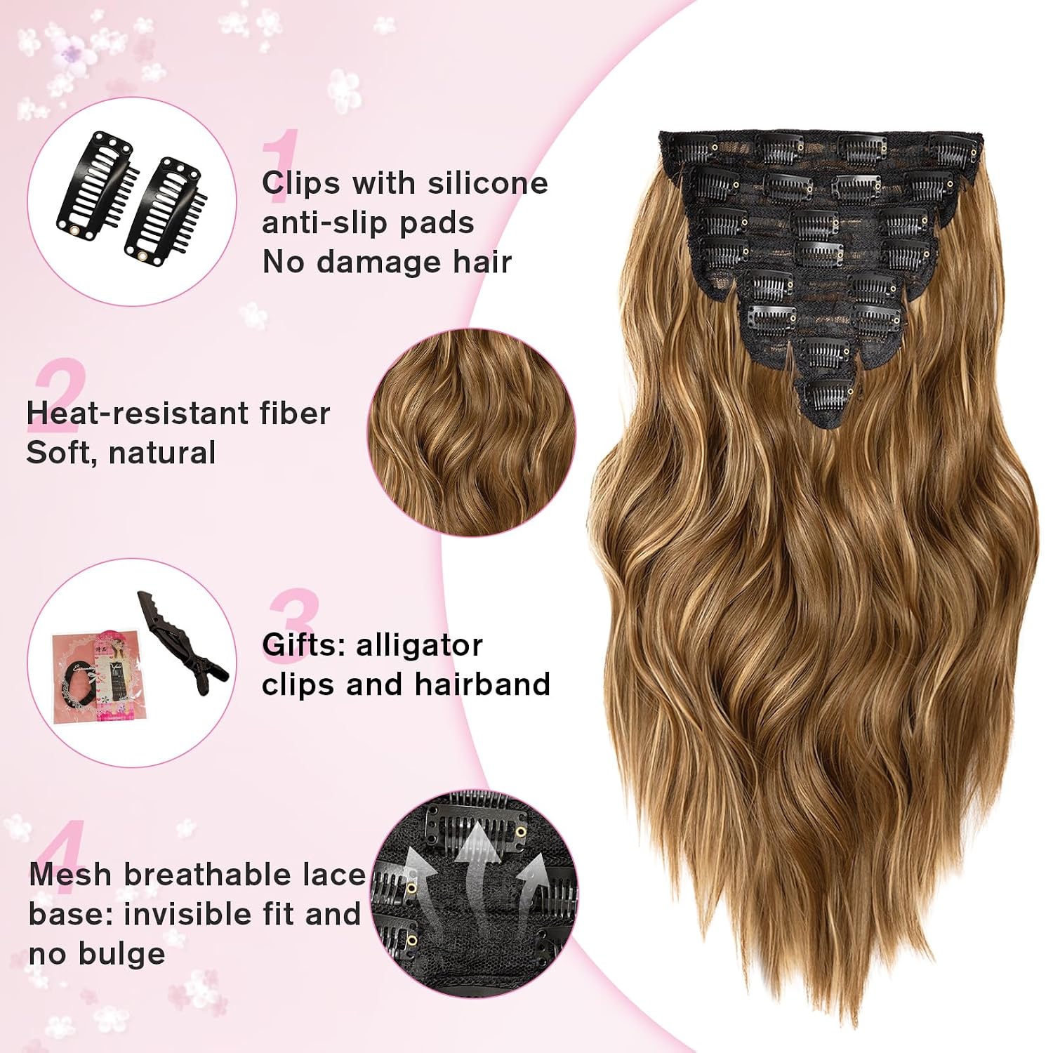 EXTENSIONES DE CABELLO CLIP IN VERNA 8 PIEZAS 16 PULGADAS CASTAÑO MARRÓN - 4