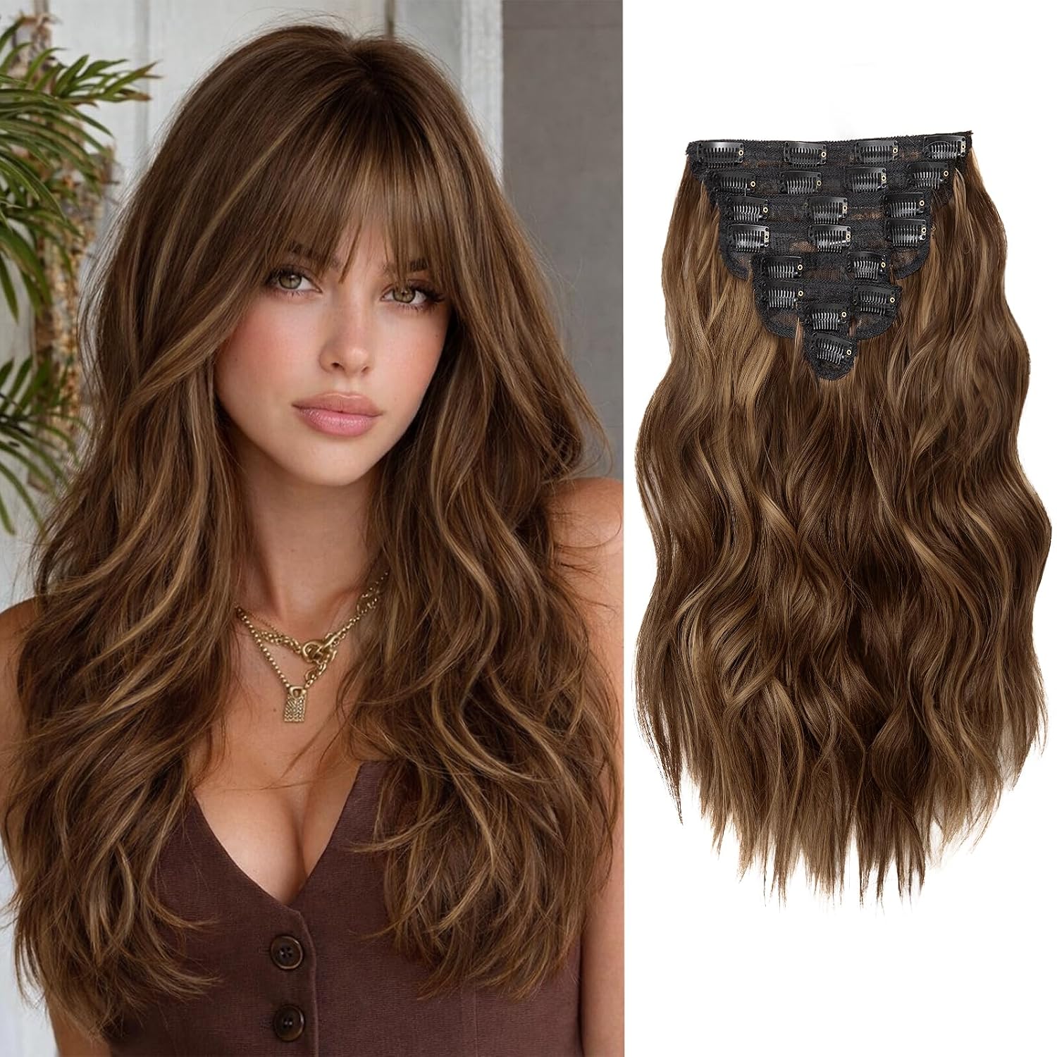 EXTENSIONES DE CABELLO CLIP-IN ONDULADAS RUBIO CLARO 8 PIEZAS 16 PULGADAS - 1