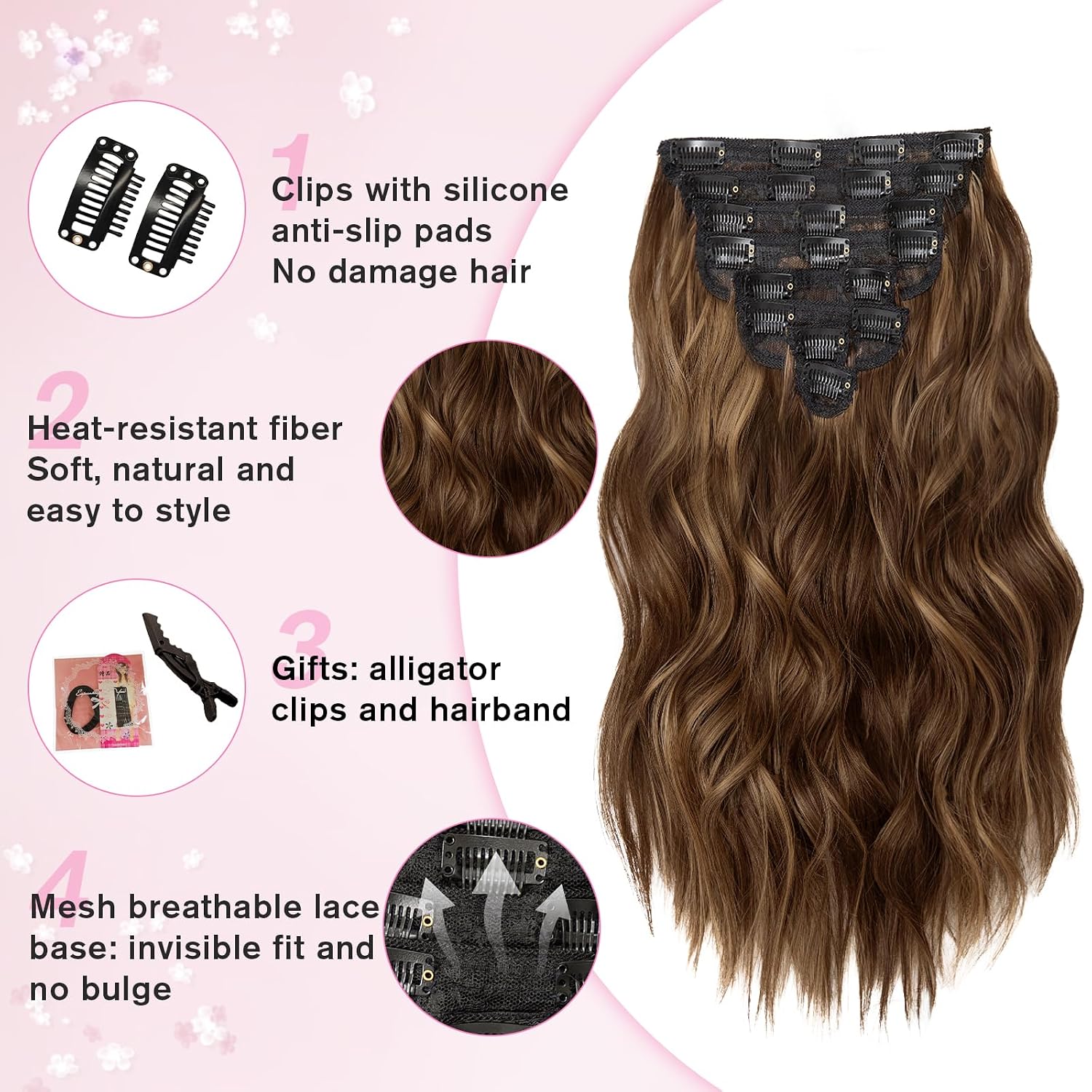 EXTENSIONES DE CABELLO CLIP-IN ONDULADAS RUBIO CLARO 8 PIEZAS 16 PULGADAS - 4