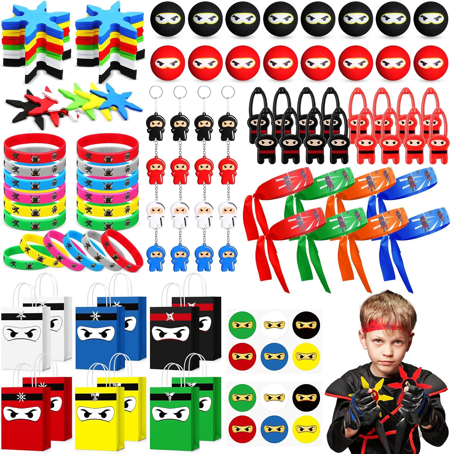 SET DE 128 RECUERDOS TEMÁTICA NINJA PARA FIESTA INFANTIL RESHOLDER - 1