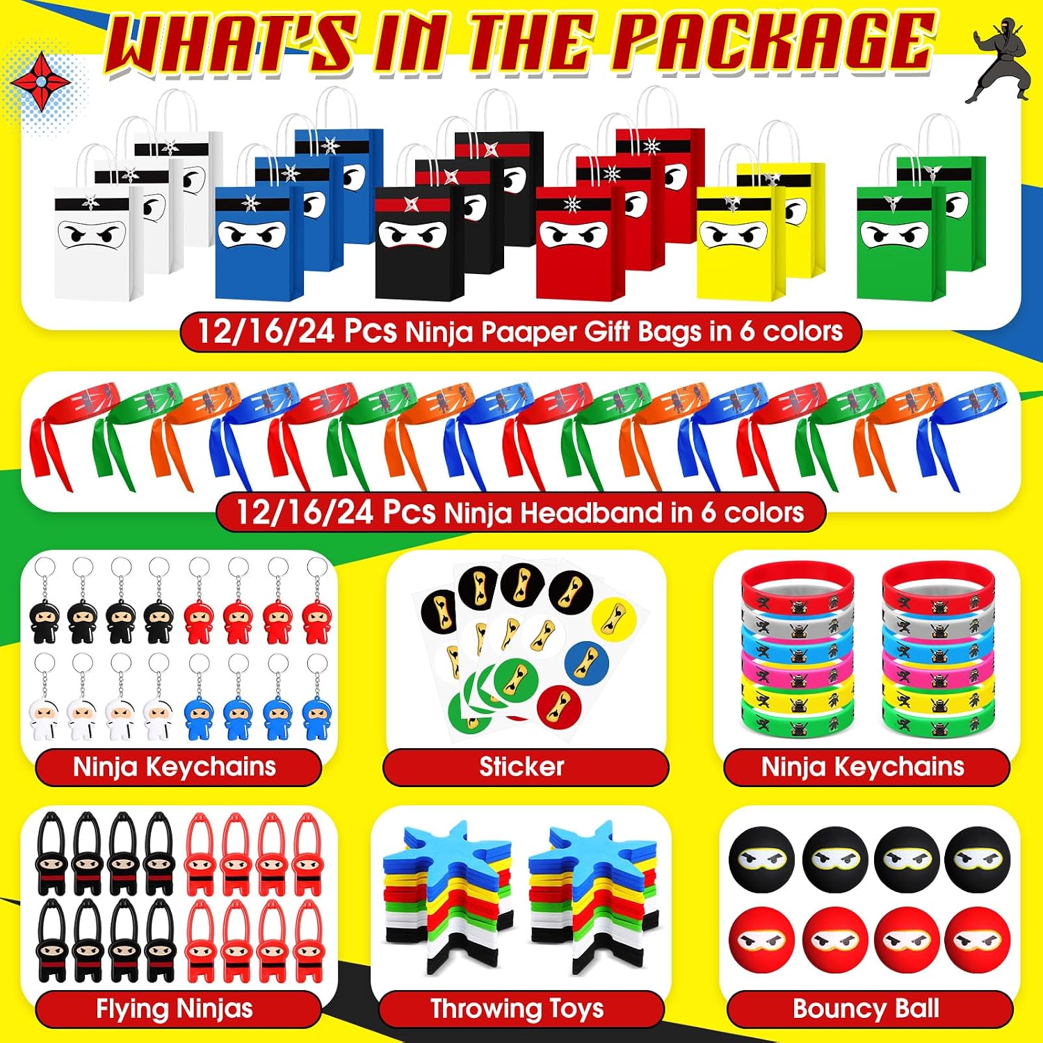 SET DE 128 RECUERDOS TEMÁTICA NINJA PARA FIESTA INFANTIL RESHOLDER - 2