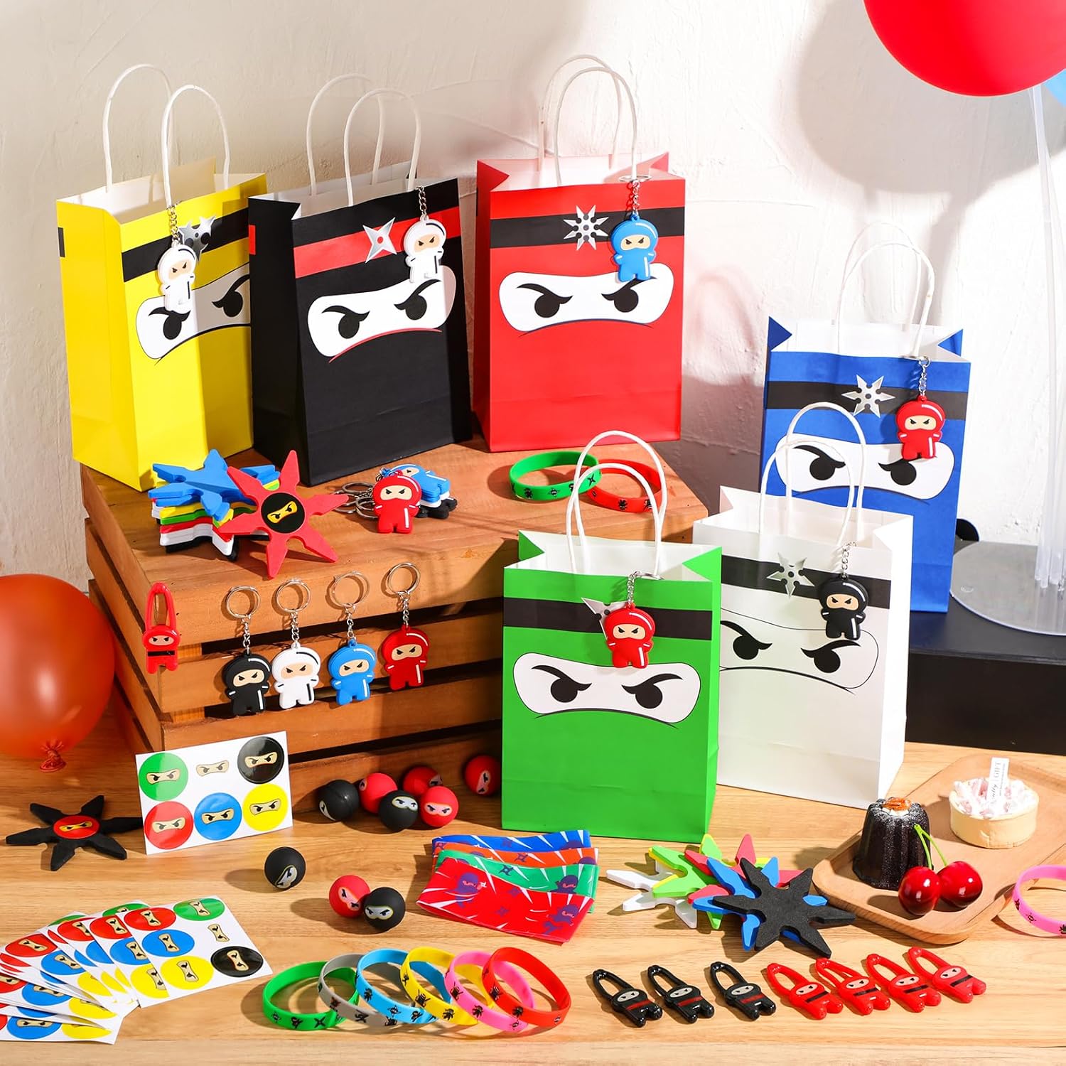 SET DE 128 RECUERDOS TEMÁTICA NINJA PARA FIESTA INFANTIL RESHOLDER - 4