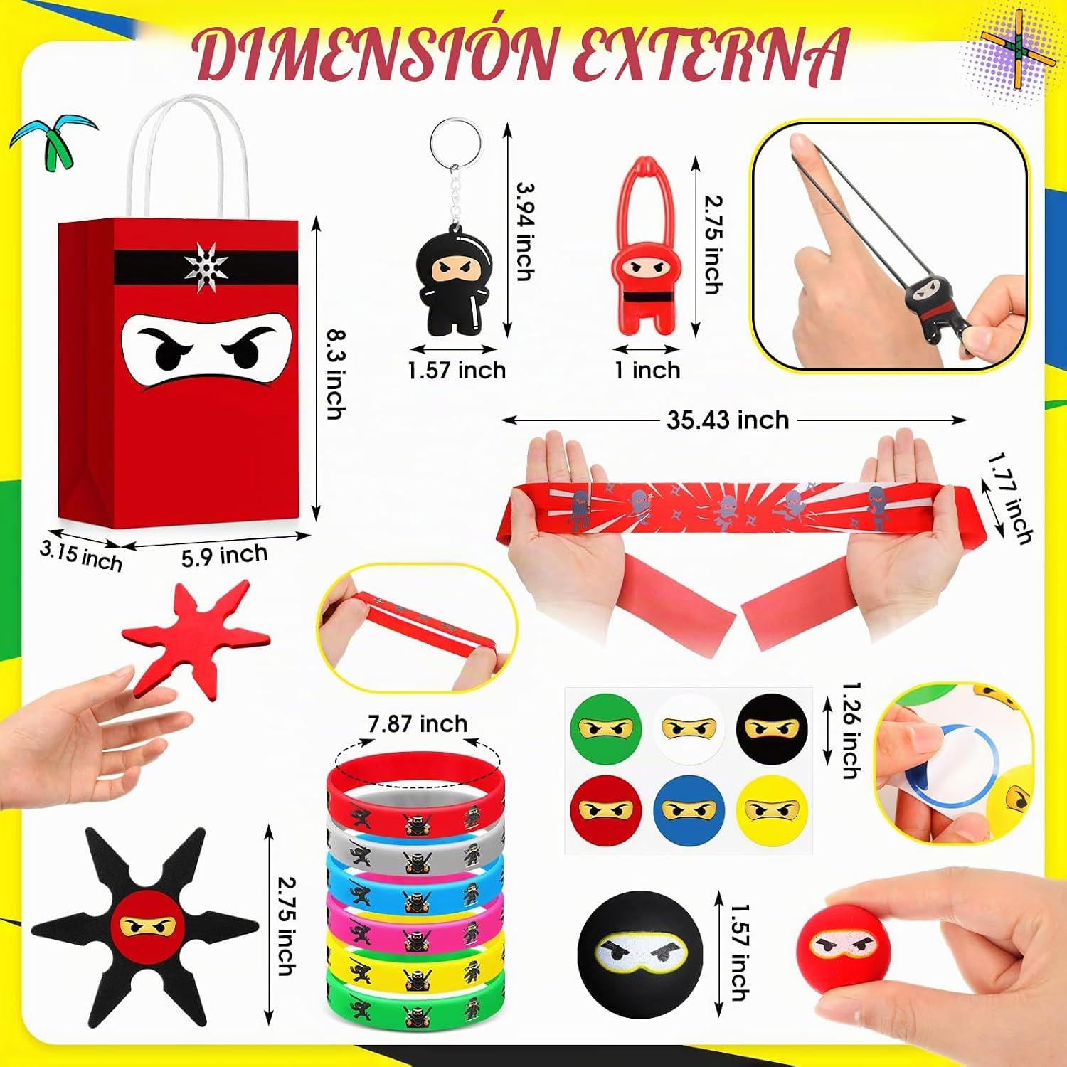 SET DE 128 RECUERDOS TEMÁTICA NINJA PARA FIESTA INFANTIL RESHOLDER - 5