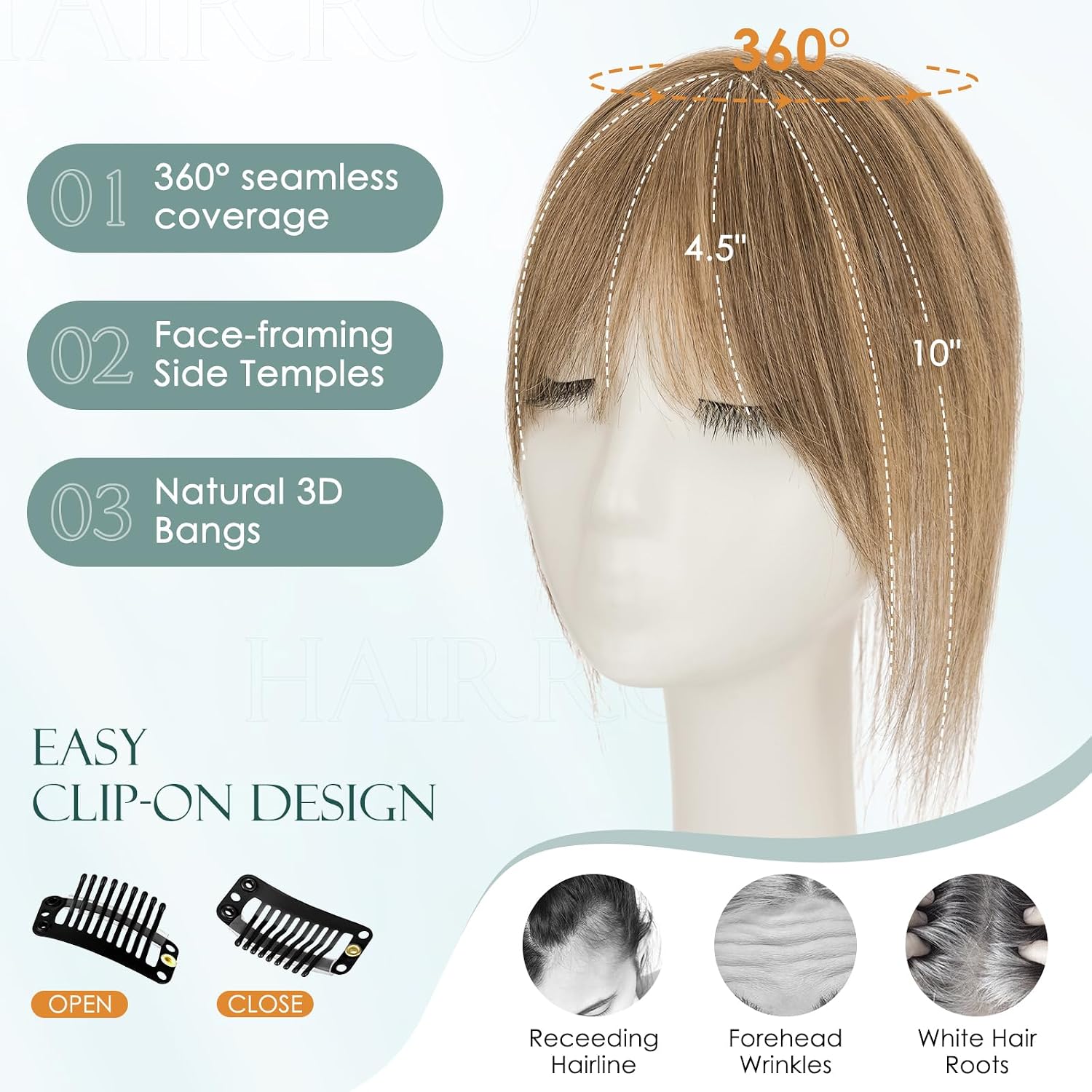 FLEQUILLO POSTIZO HAIRRO CABELLO HUMANO CON BASE DE SEDA COLOR CASTAÑO MEDIO CON RUBIO OSCURO 10 PULGADAS - 5
