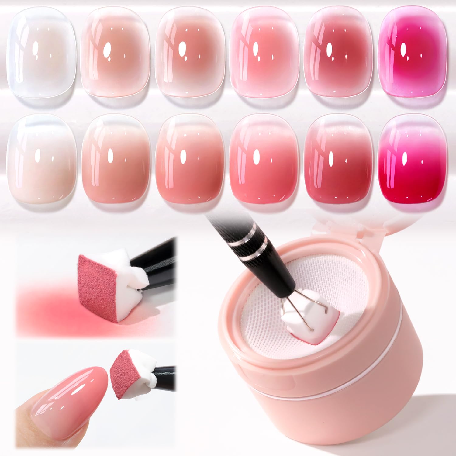 SET DE ESMALTES GEL DOUBLE RHYTHM PARA NAIL ART 6 COLORES NUDE ROSA CON ESPONJAS Y HERRAMIENTAS - 1