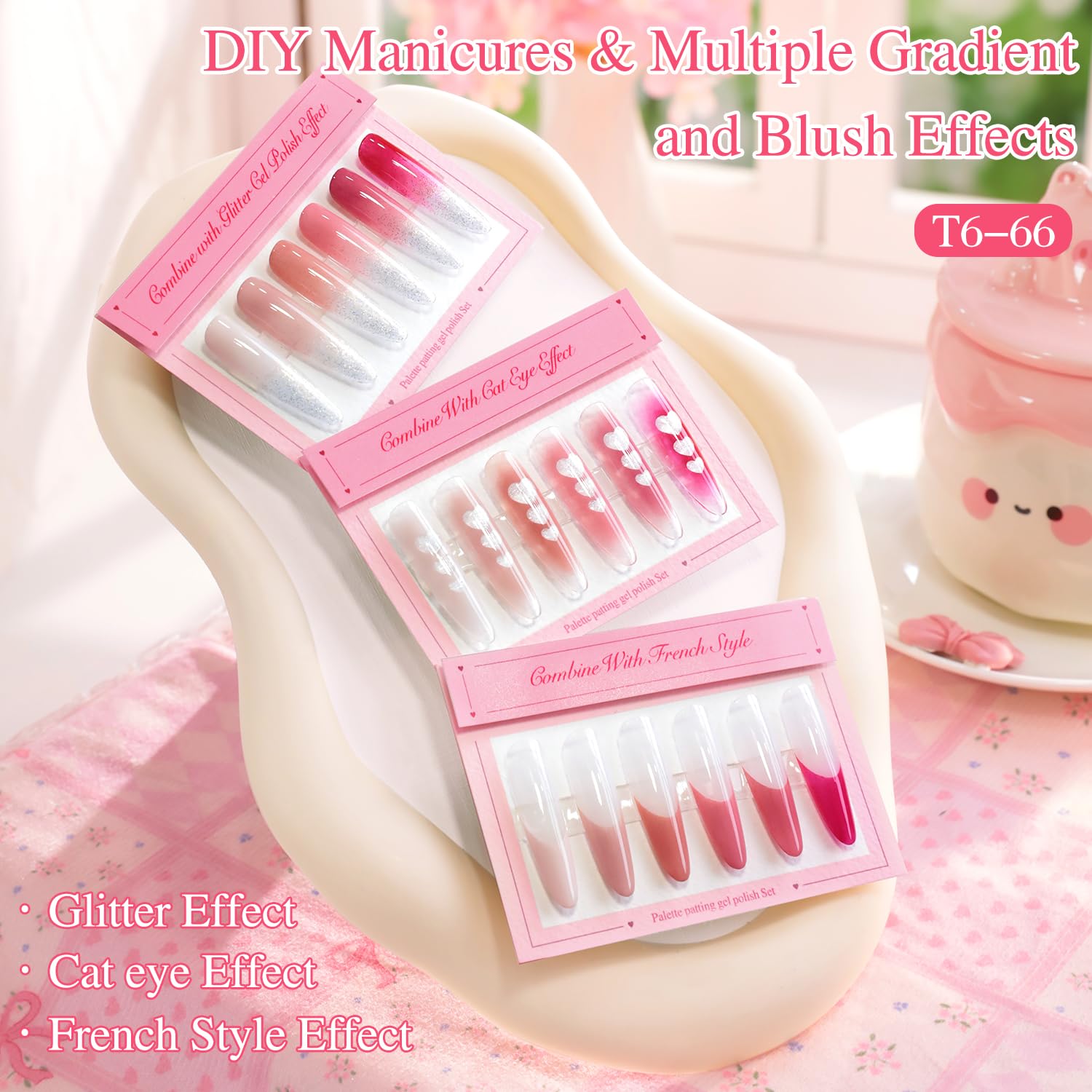 SET DE ESMALTES GEL DOUBLE RHYTHM PARA NAIL ART 6 COLORES NUDE ROSA CON ESPONJAS Y HERRAMIENTAS - 2