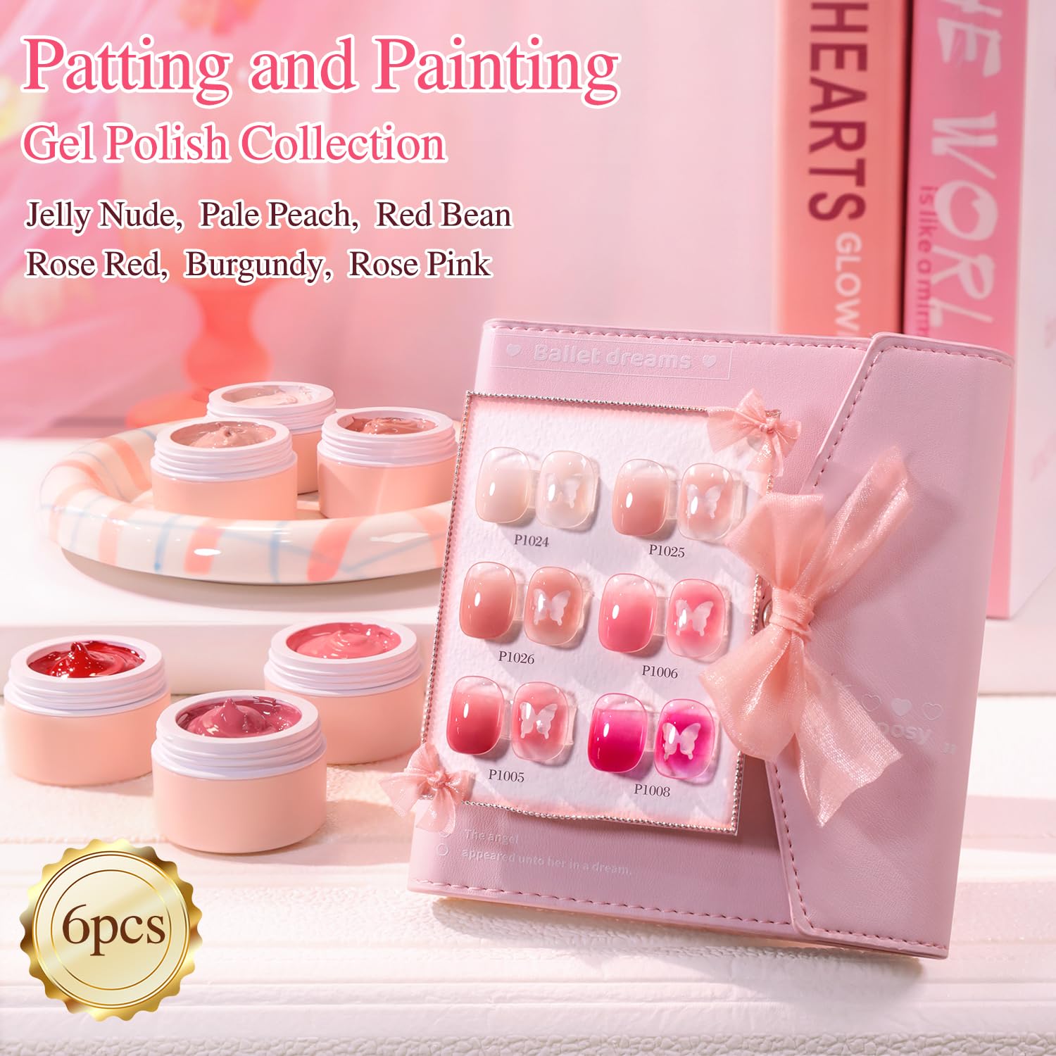 SET DE ESMALTES GEL DOUBLE RHYTHM PARA NAIL ART 6 COLORES NUDE ROSA CON ESPONJAS Y HERRAMIENTAS - 3