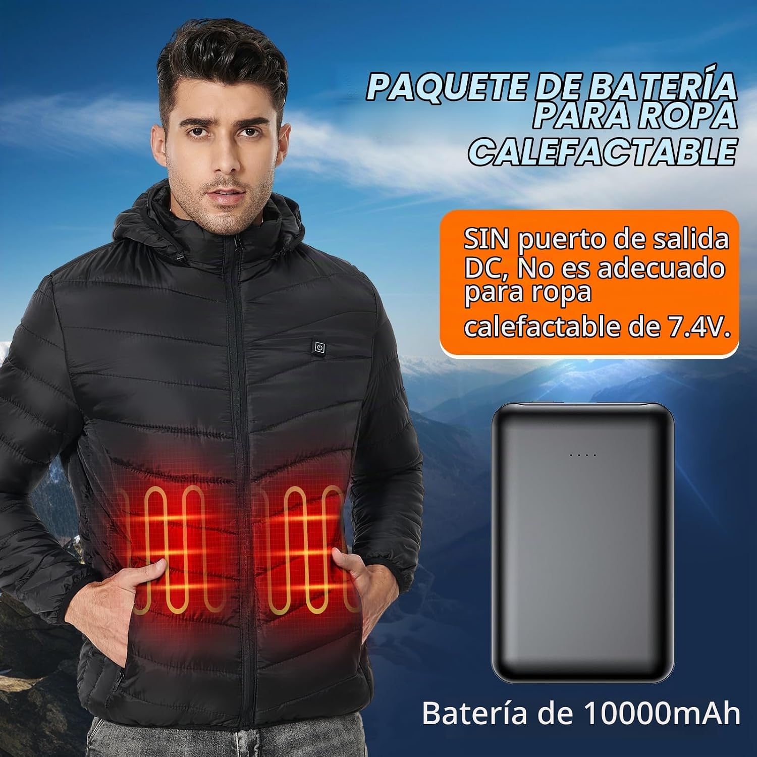 BATERÍA EXTERNA WHSAHANS 10000MAH 5V 2A PARA PRENDAS TÉRMICAS - 2
