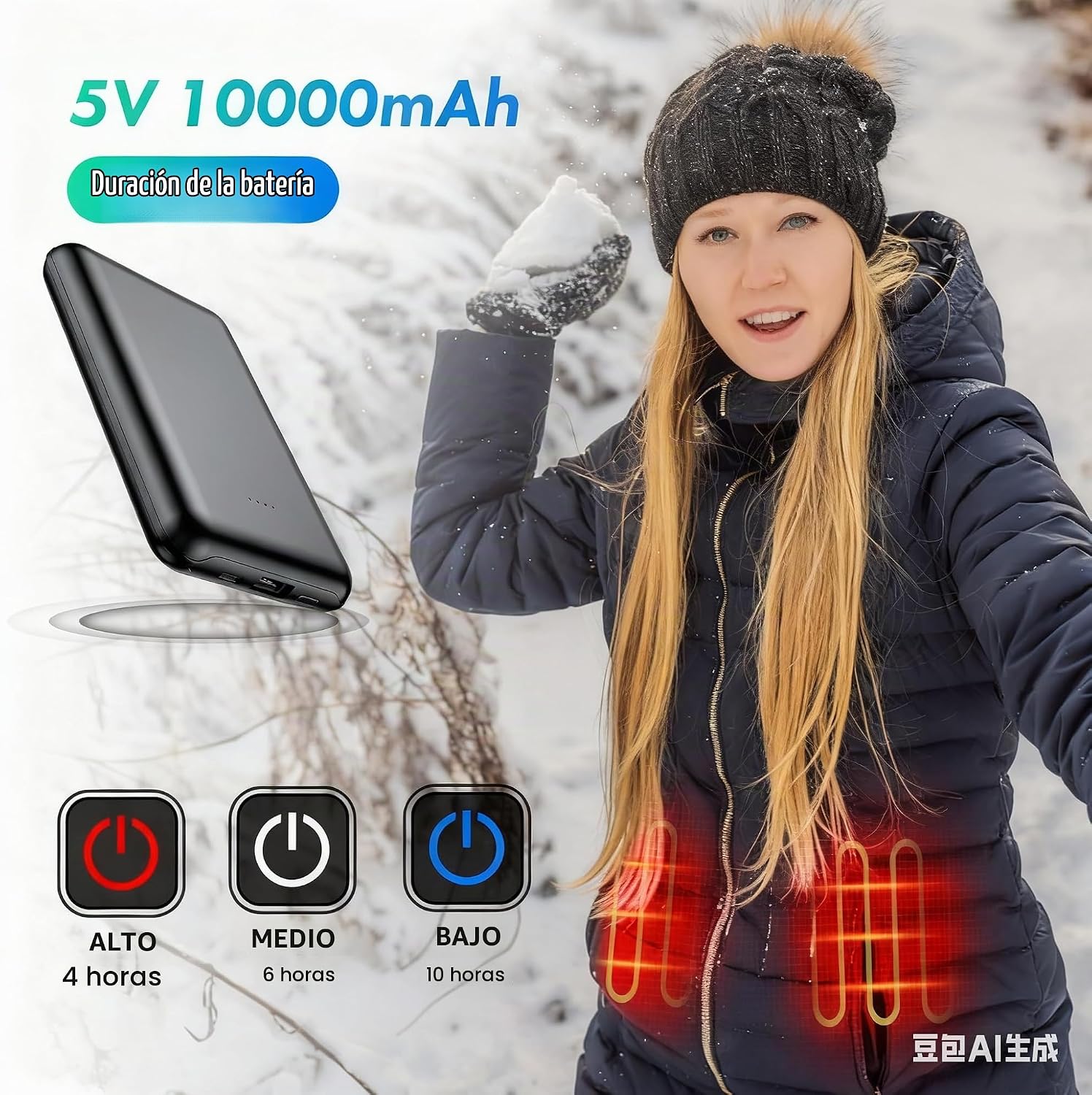 BATERÍA EXTERNA WHSAHANS 10000MAH 5V 2A PARA PRENDAS TÉRMICAS - 3