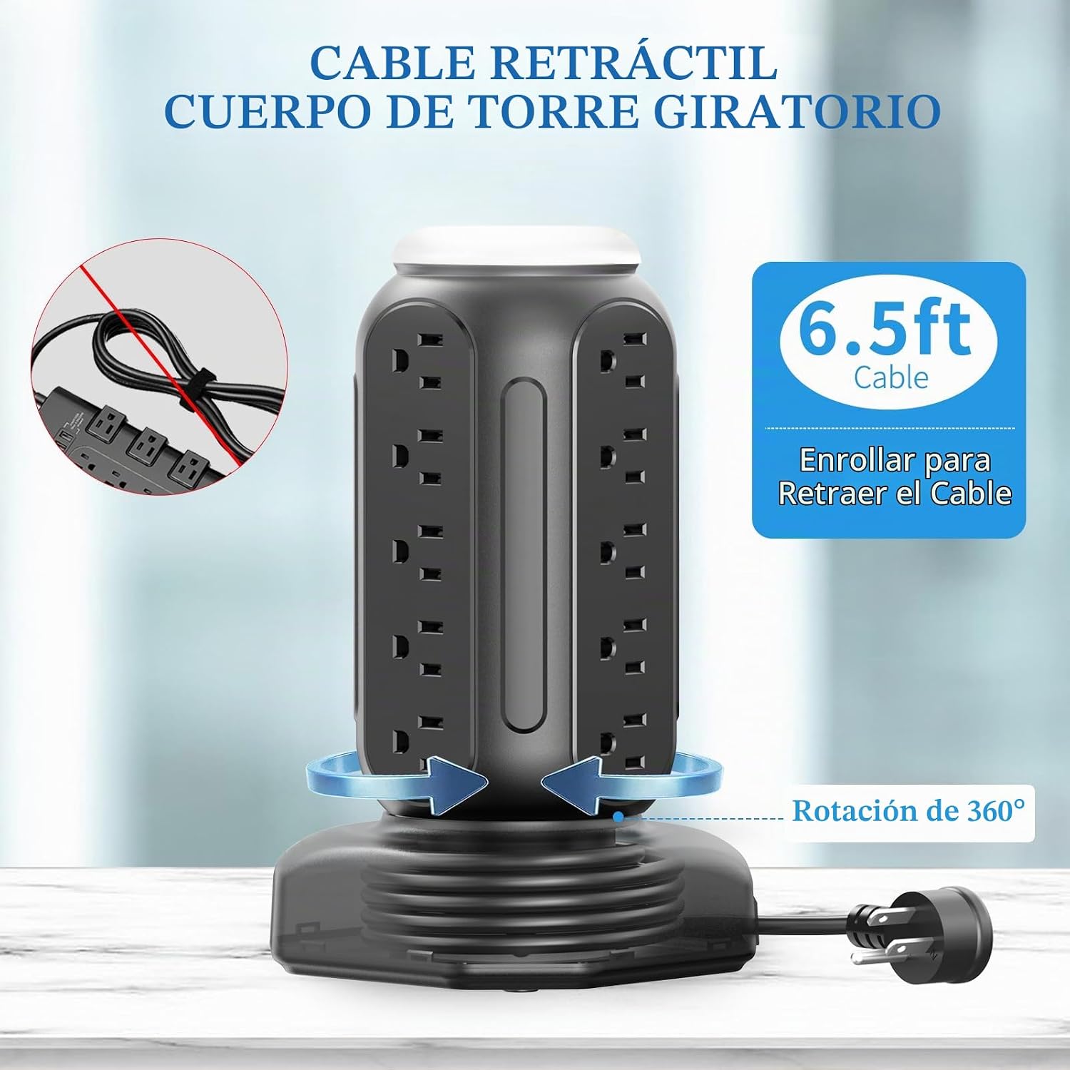 REGLETA DE ESCRITORIO TORRE CYAN BOX 15 TOMAS AC + 6 PUERTOS USB CON CARGA RÁPIDA PD 30W Y LUZ NOCTURNA RGB - 5