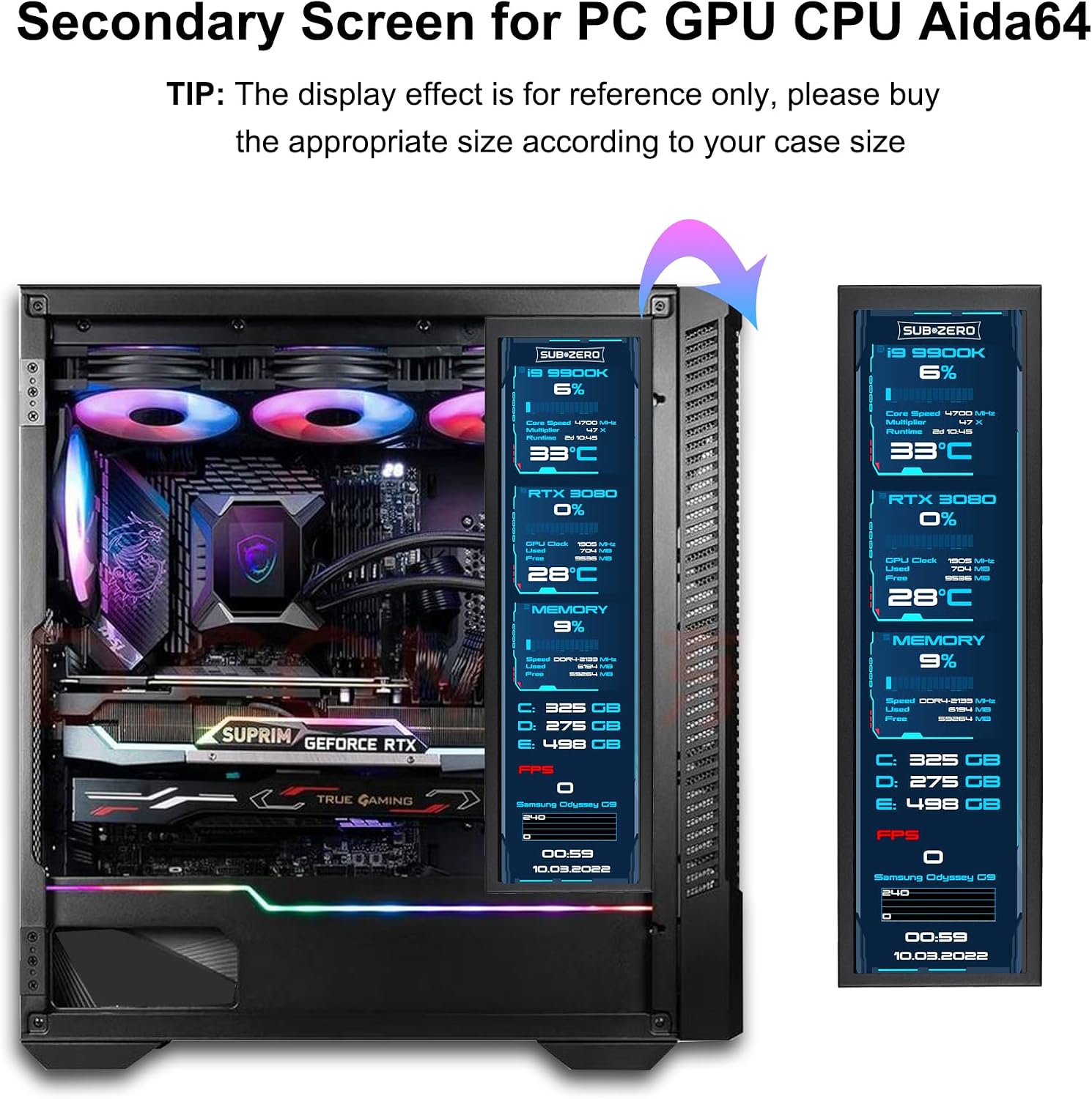 MONITOR SECUNDARIO WISECOCO 8.8 PULGADAS FHD IPS 1920X480 PARA TEMPERATURA CPU GPU - 3