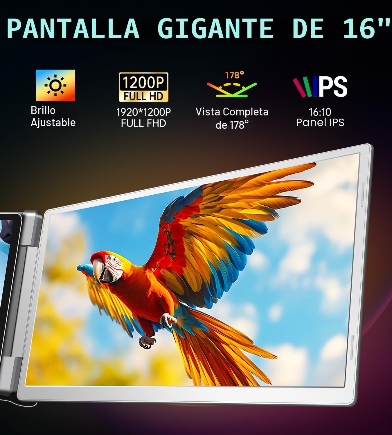 MONITOR PORTÁTIL LADOMI 16' FHD EXTENSOR DE PANTALLA DUAL ROTABLE - 3